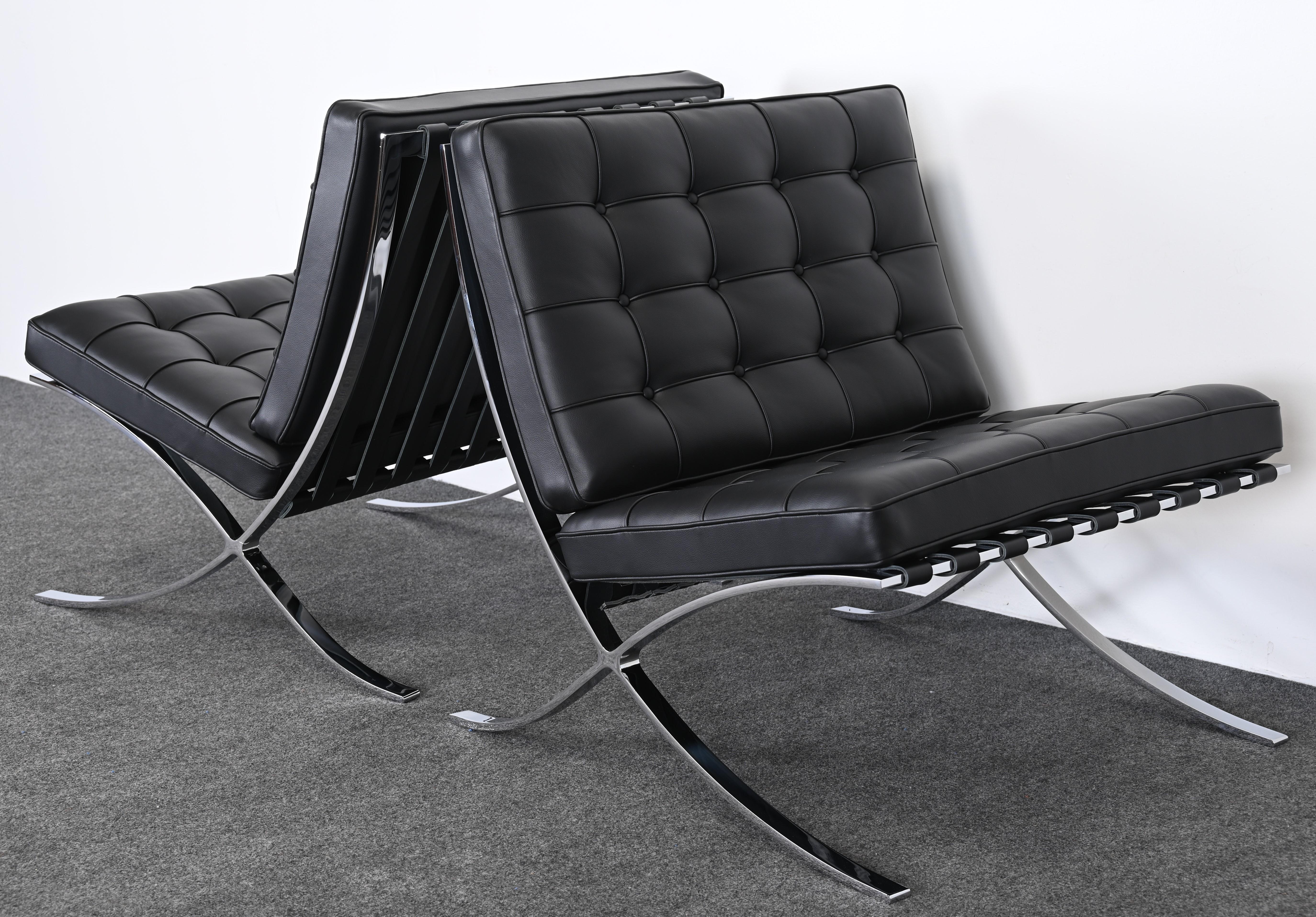 Steel Pair of Ludwig Mies van der Rohe Barcelona Chairs for Knoll Studio
