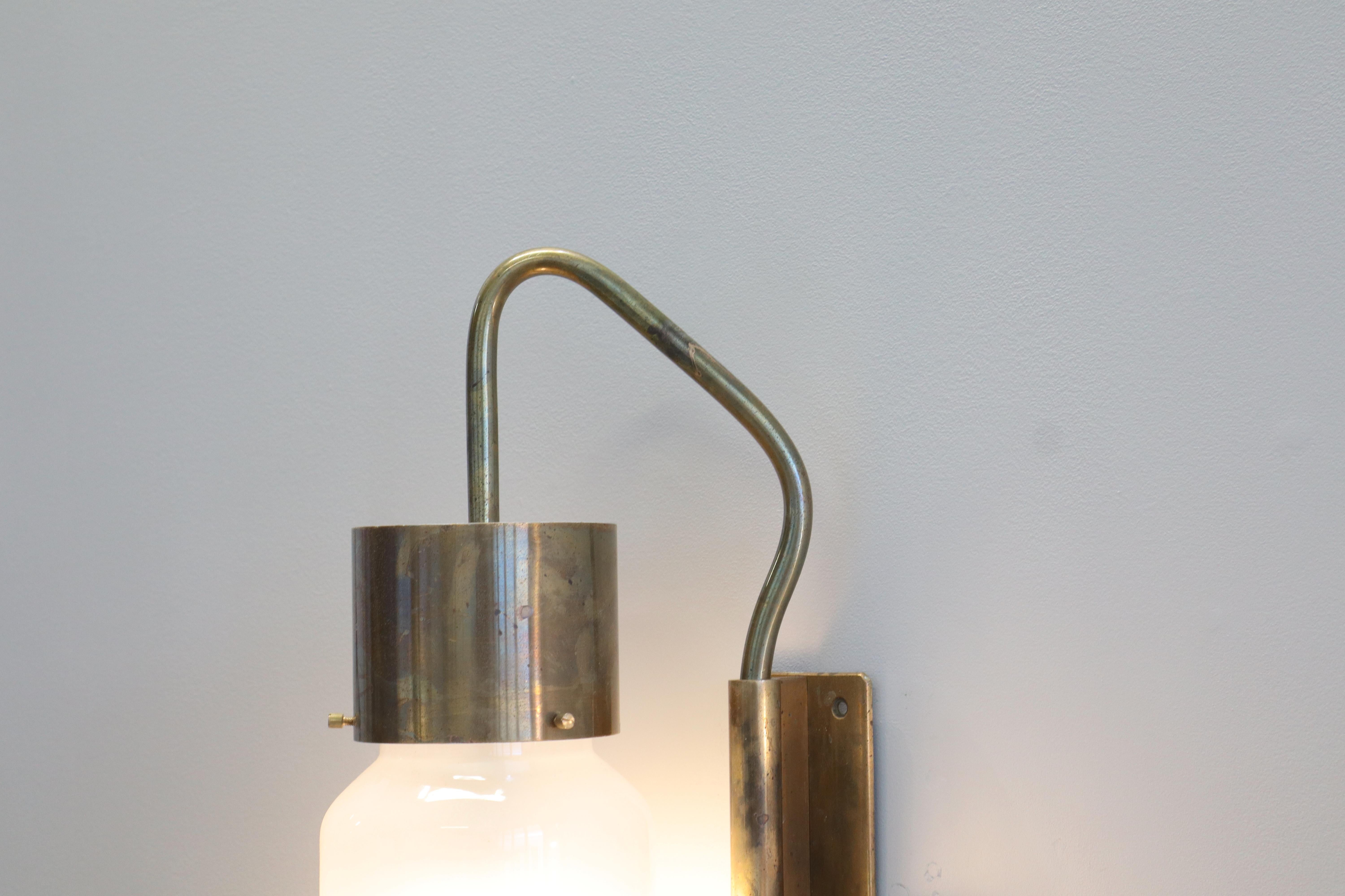 Luigi Caccia Dominioni Azucena LP10 wall lamps sconces brass frosted glass, 1958.