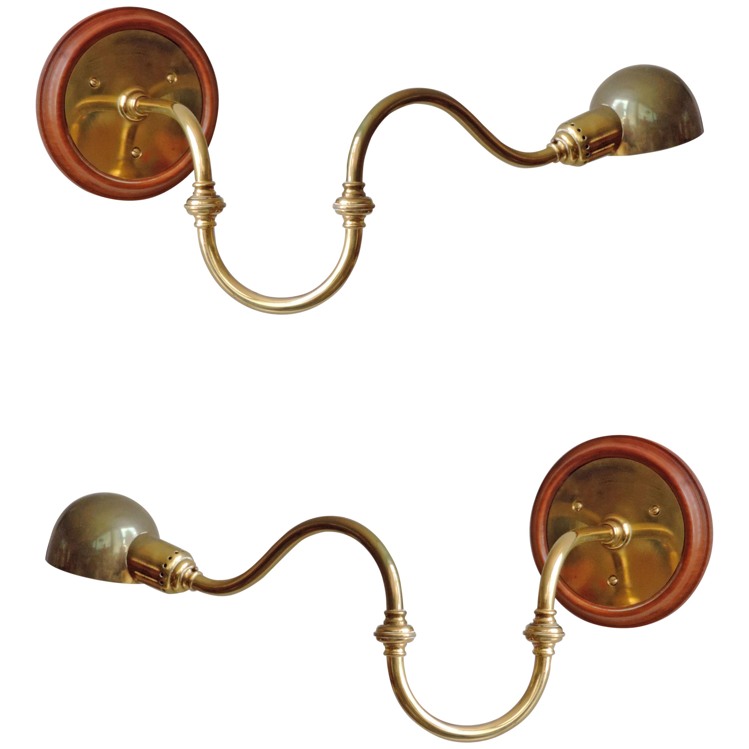 Pair of Luigi Caccia Dominioni LP15 'Tromba' Brass Wall Lamps for Azucena