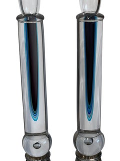 Pareja de portavelas italianos de cristal de Murano Sommerso de Luigi Mellara