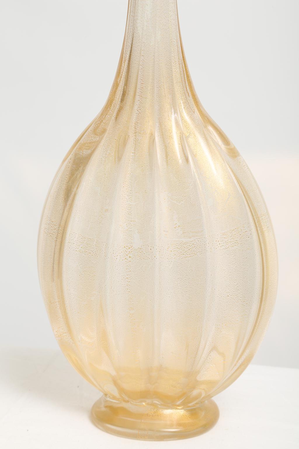 Italian Pair of Luigi Mellara Murano Glass Bottles