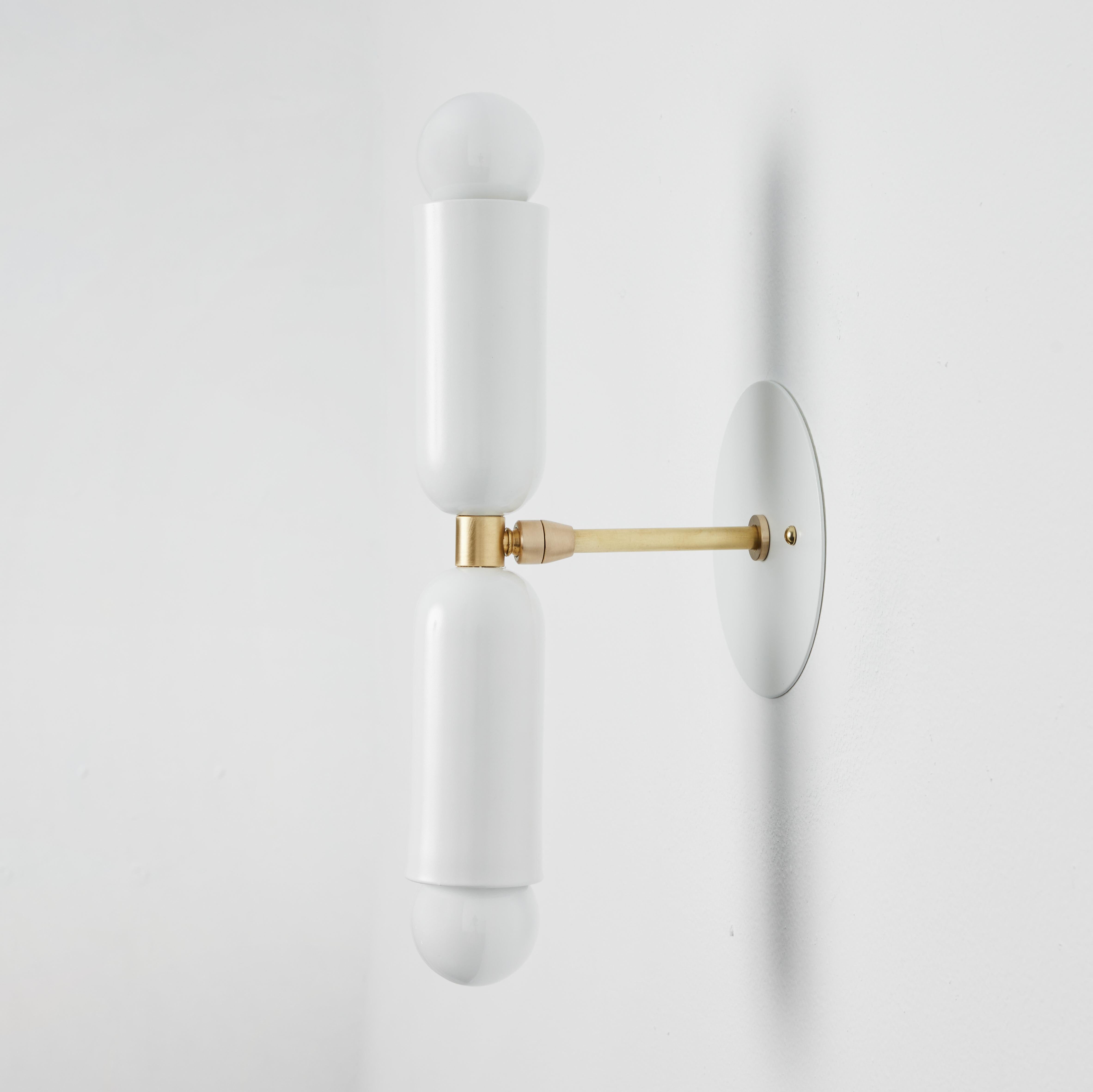 Contemporary Pair of 'Lulu' Sconces in White & Brass by Alvaro Benitez For Sale