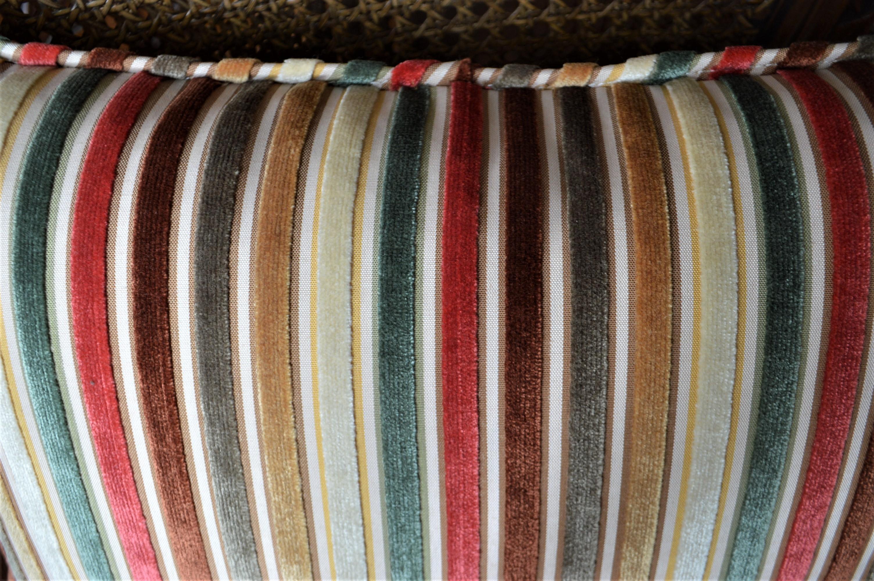 Other Pair of Lumbar Pillows, Multi Color Cut Velvet Stripe French Fabric