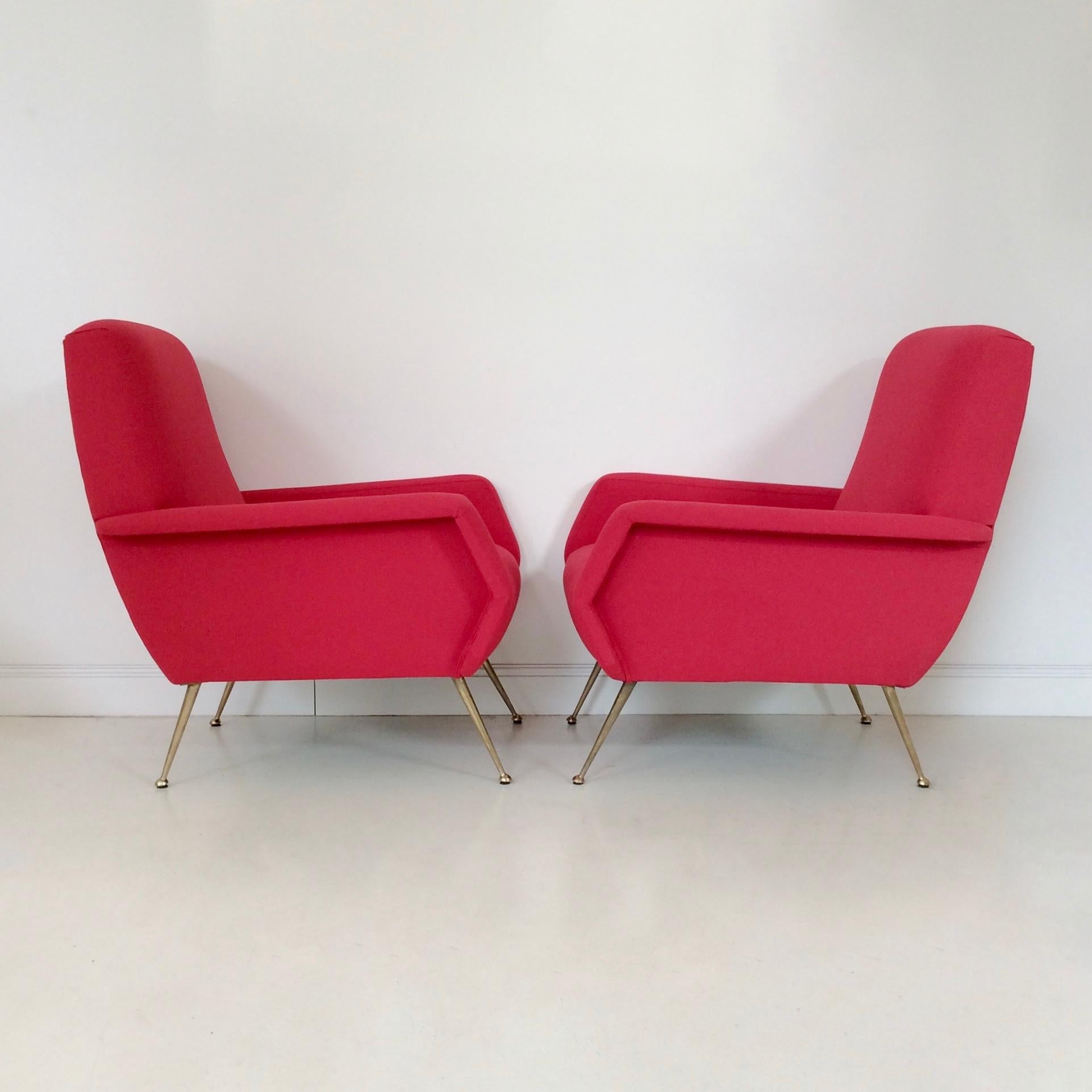 Paar rote Sessel, um 1950, Italien im Angebot 7
