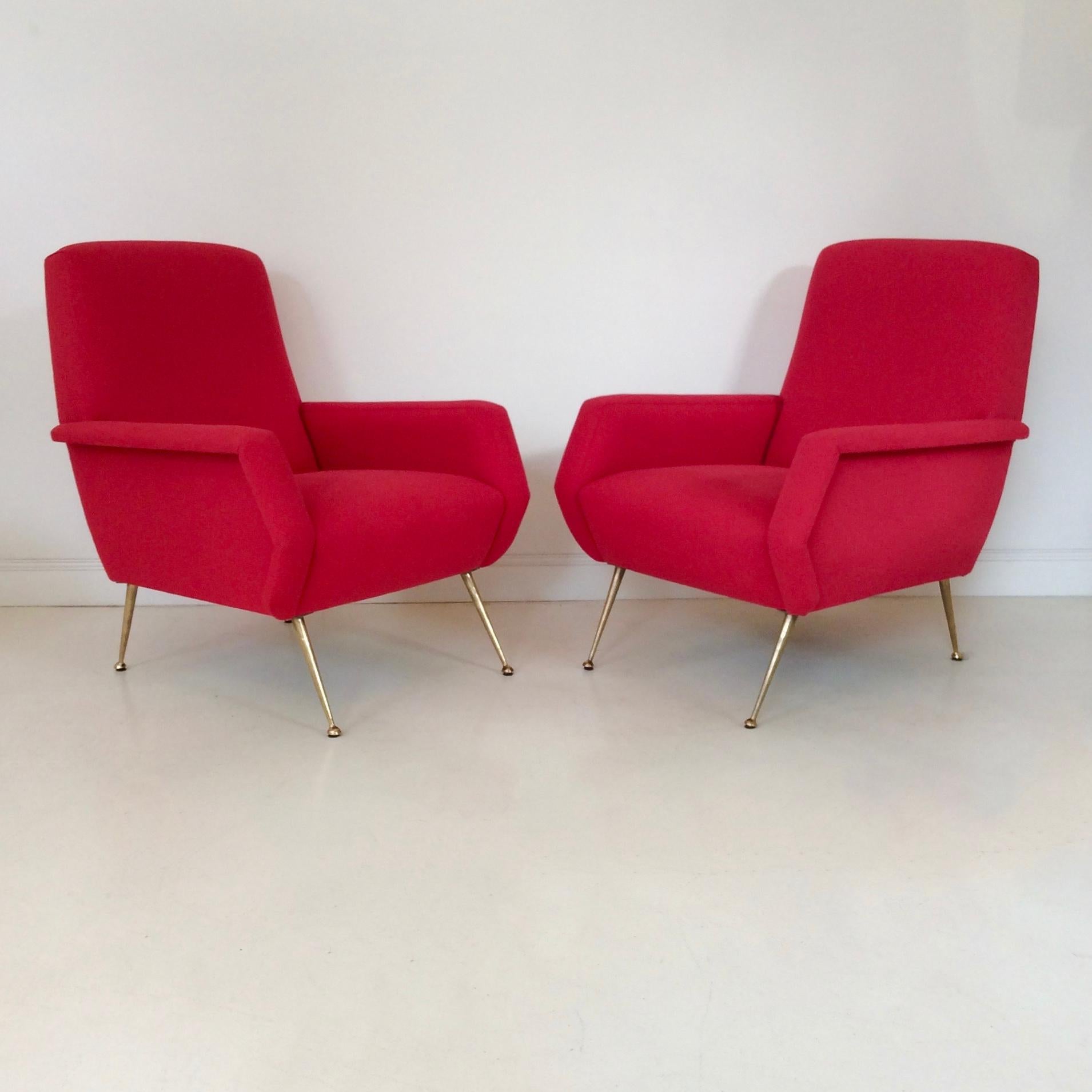 Paar rote Sessel, um 1950, Italien (Moderne der Mitte des Jahrhunderts) im Angebot