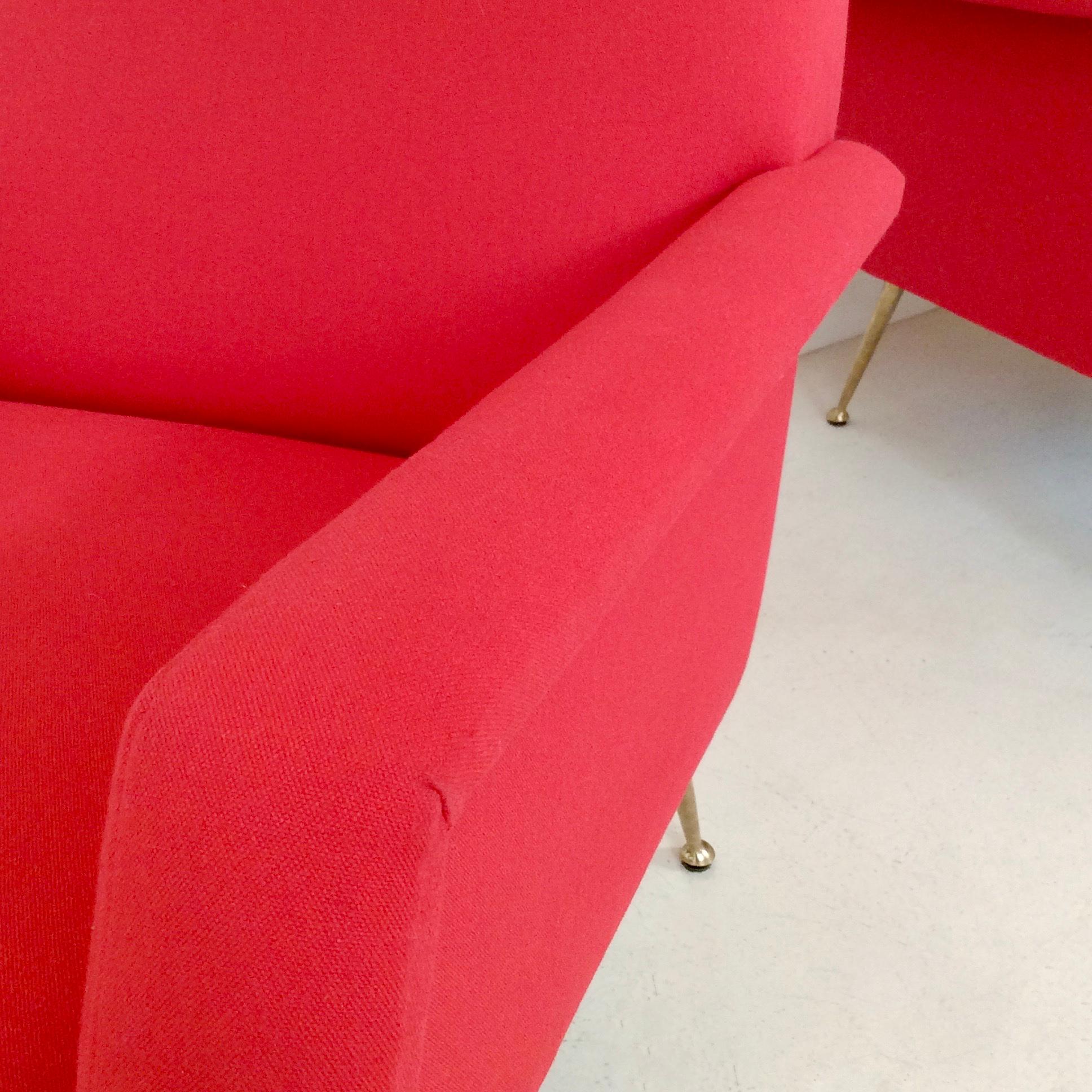 Italian Pair of Red Armchairs, circa 1950, Italy For Sale