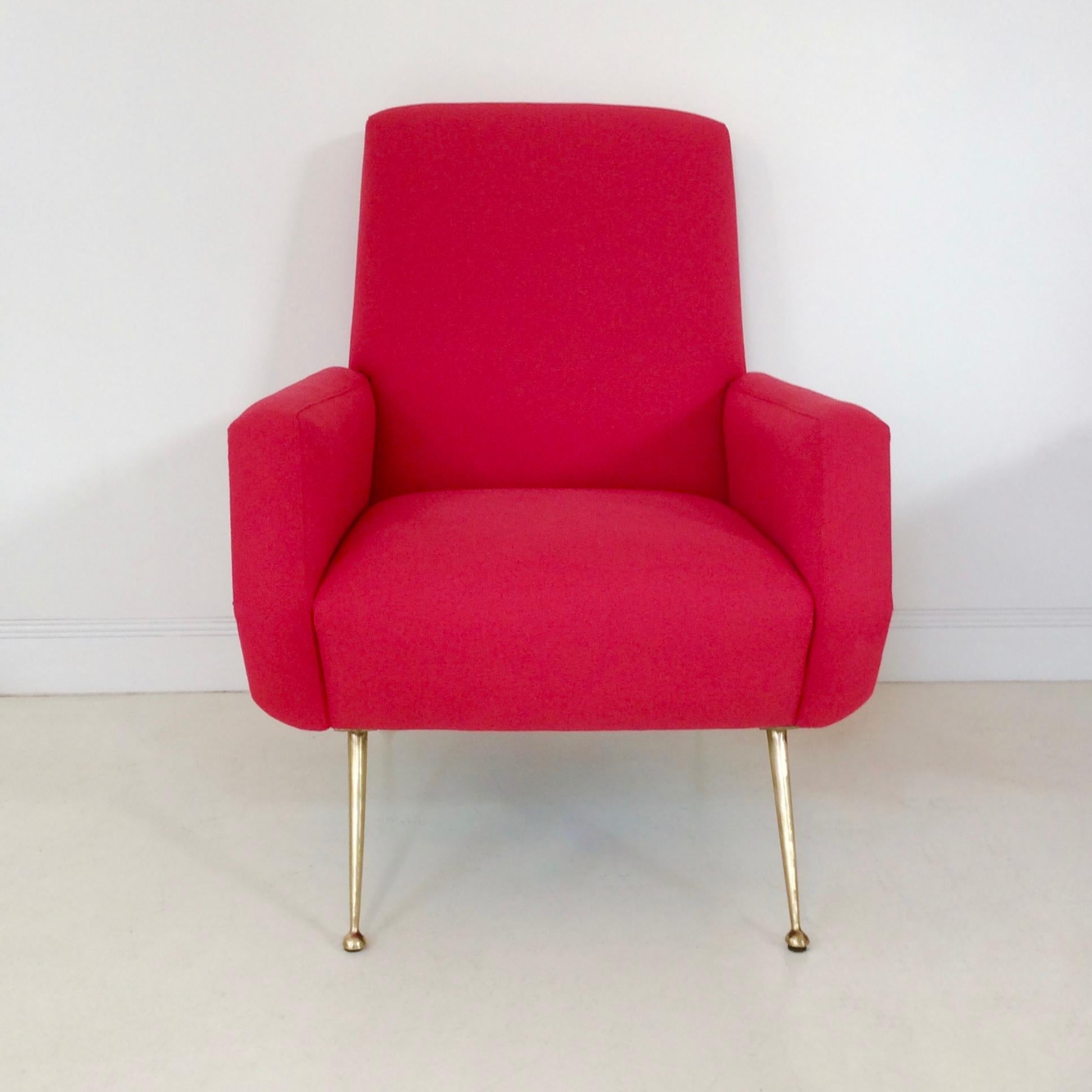 Pair of Red Armchairs, circa 1950, Italy For Sale 1