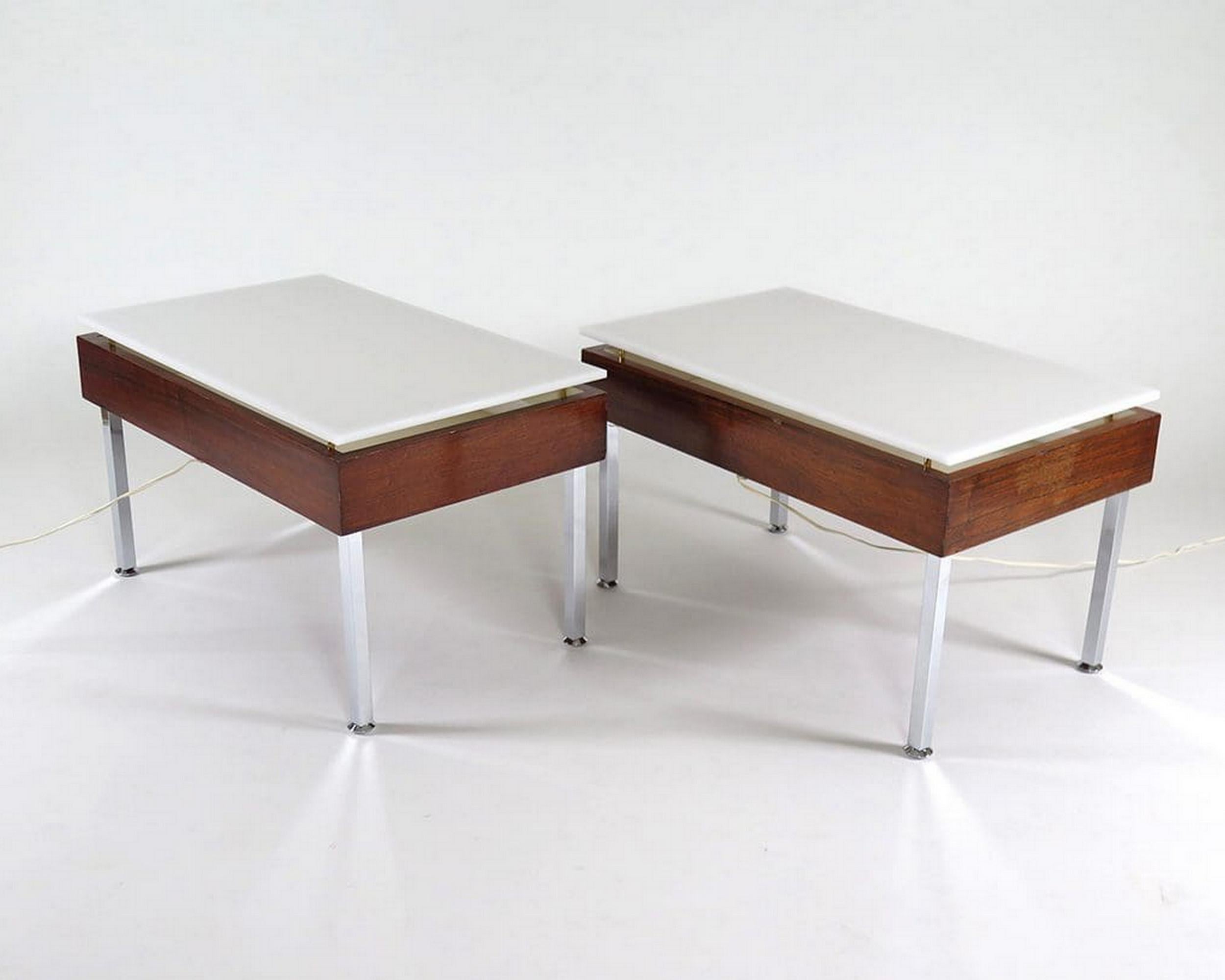 Plated Pair of luminous tables model G 30 by Joseph-André Motte Ed. Charron France 1958 For Sale