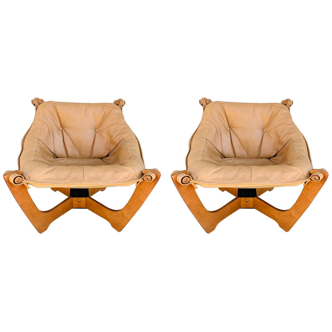 Pair of 'Luna' Chairs by Odd Knutsen in Tan Leather