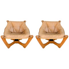 Pair of 'Luna' Chairs by Odd Knutsen in Tan Leather