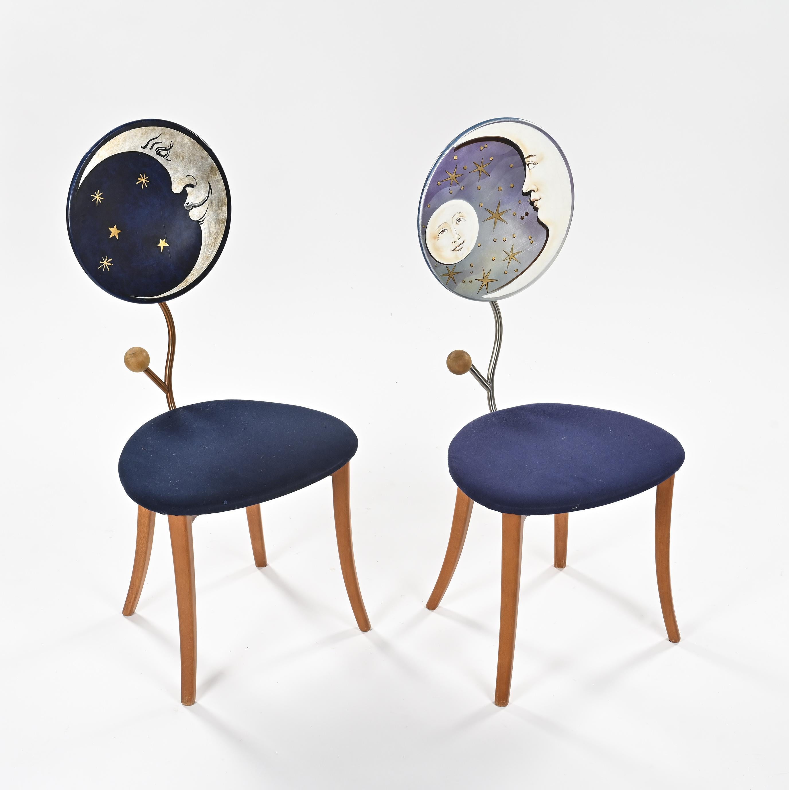 Postmoderne Paire de chaises Luna e Sole en hêtre et métal, Carlo Berruti, 1990 en vente