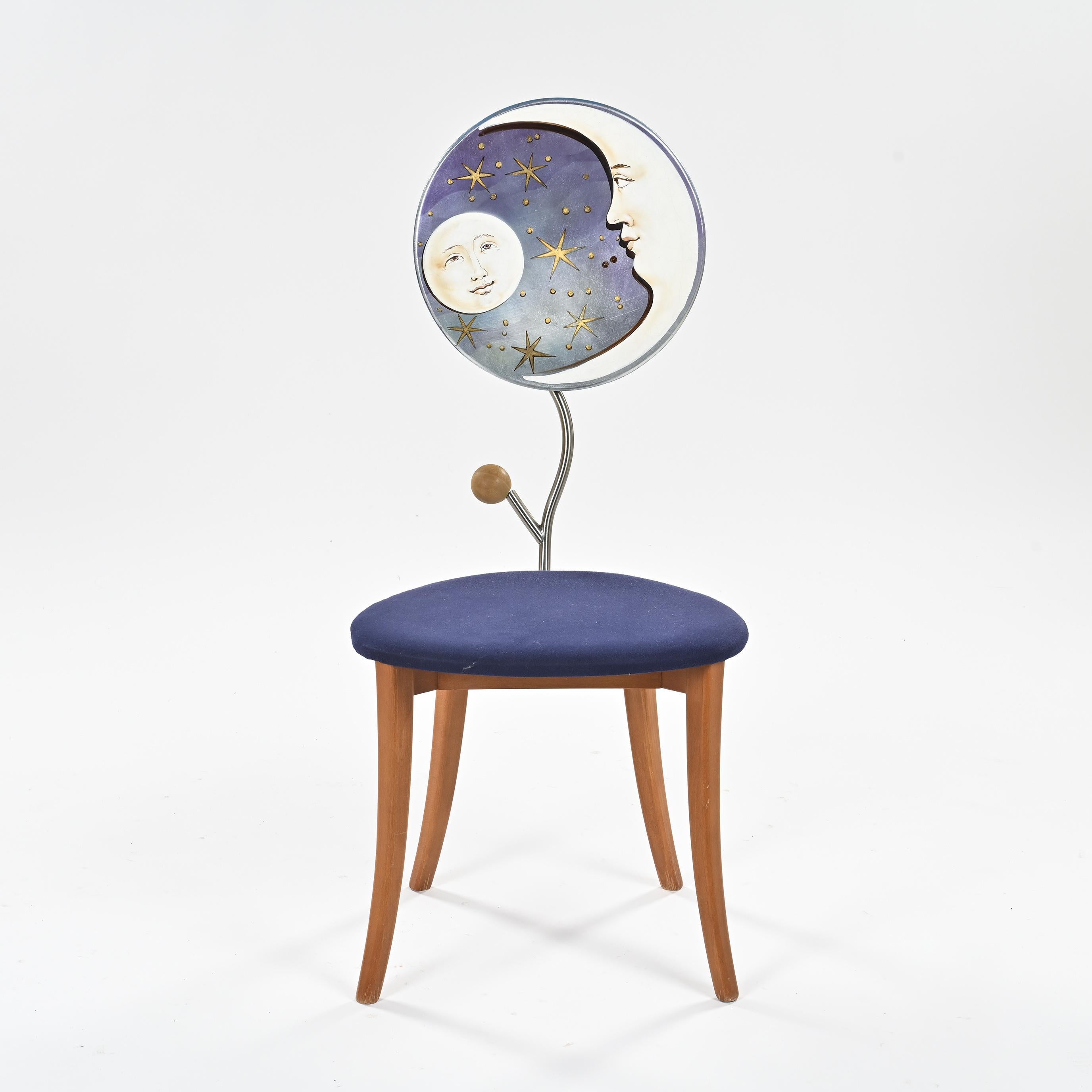 Paire de chaises Luna e Sole en hêtre et métal, Carlo Berruti, 1990 État moyen - En vente à VILLEURBANNE, FR