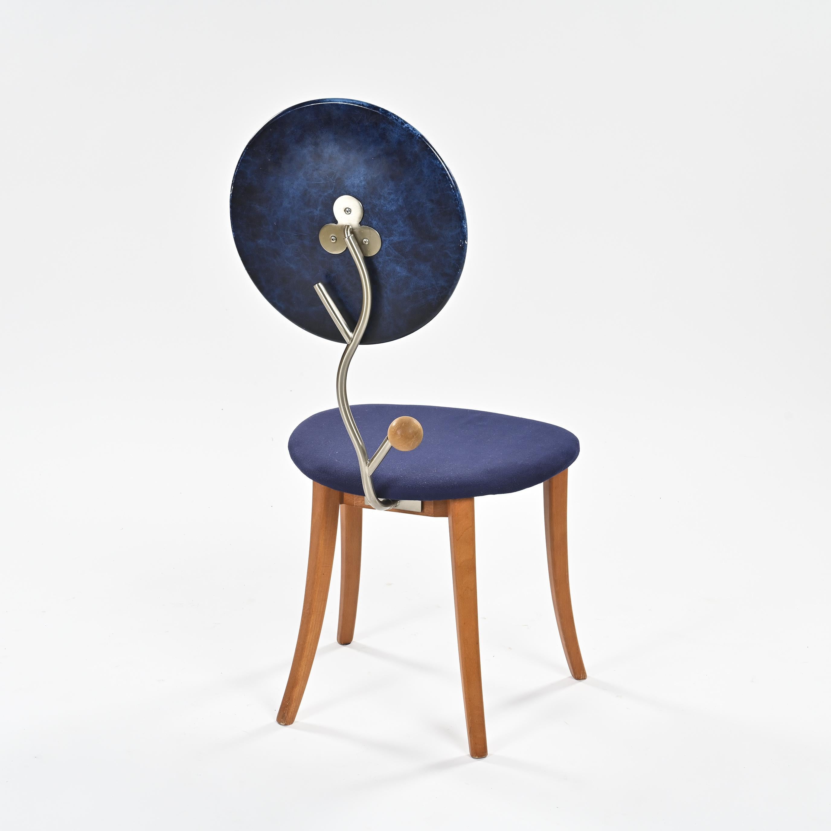 20ième siècle Paire de chaises Luna e Sole en hêtre et métal, Carlo Berruti, 1990 en vente