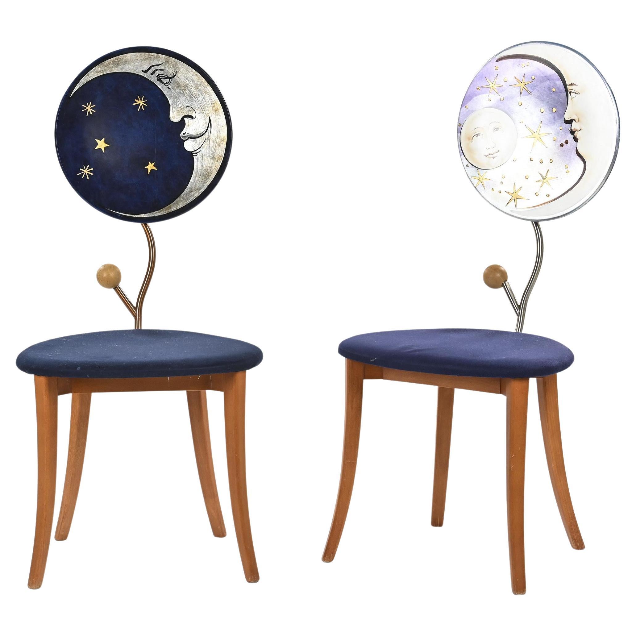 Paire de chaises Luna e Sole en hêtre et métal, Carlo Berruti, 1990 en vente