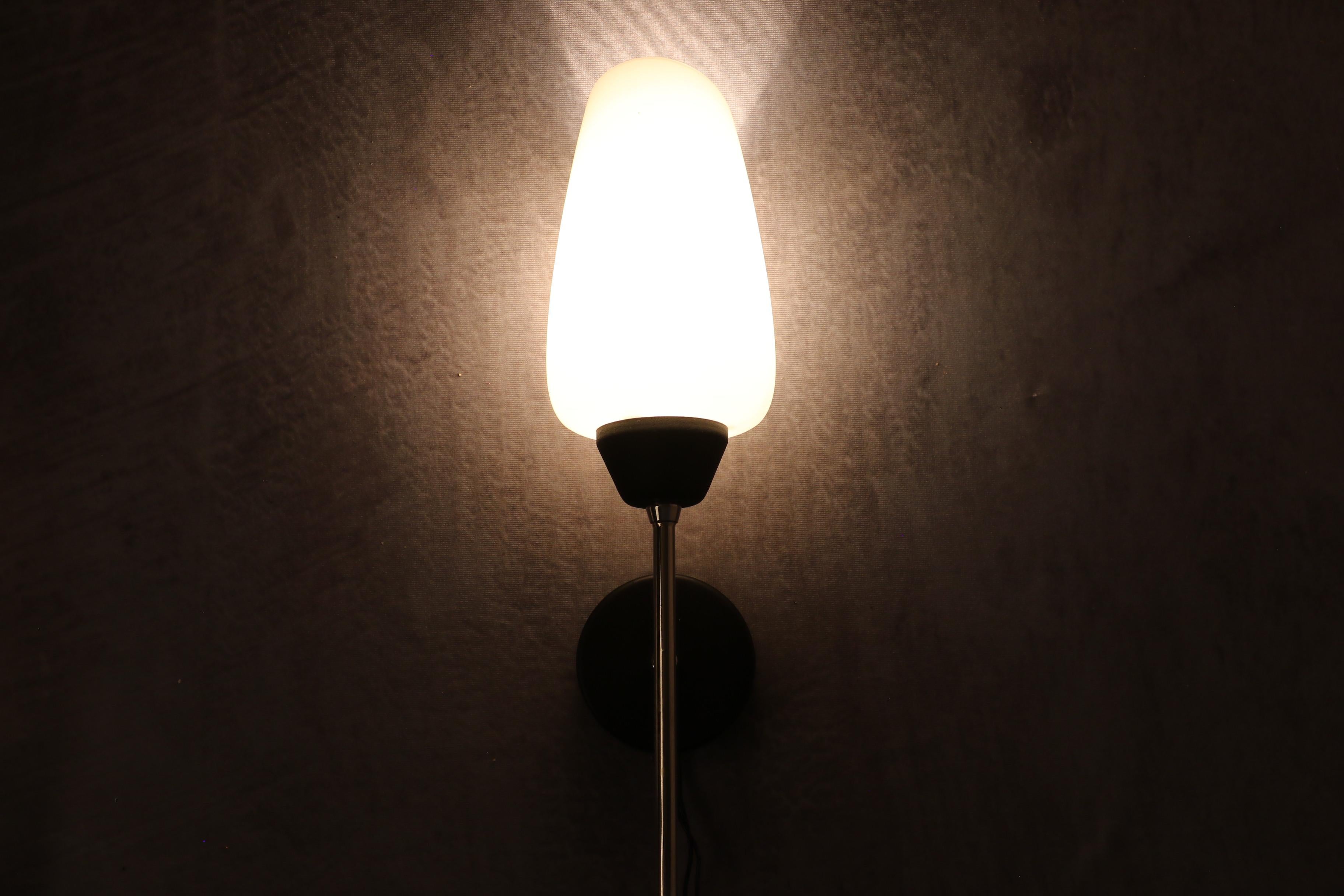 Pair of Black Metal Sconces with Opaline Tulip Shades by Lunel, France ...