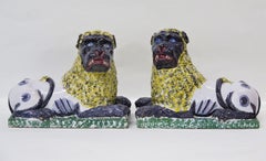 Pair of  Lunéville Faience Lions