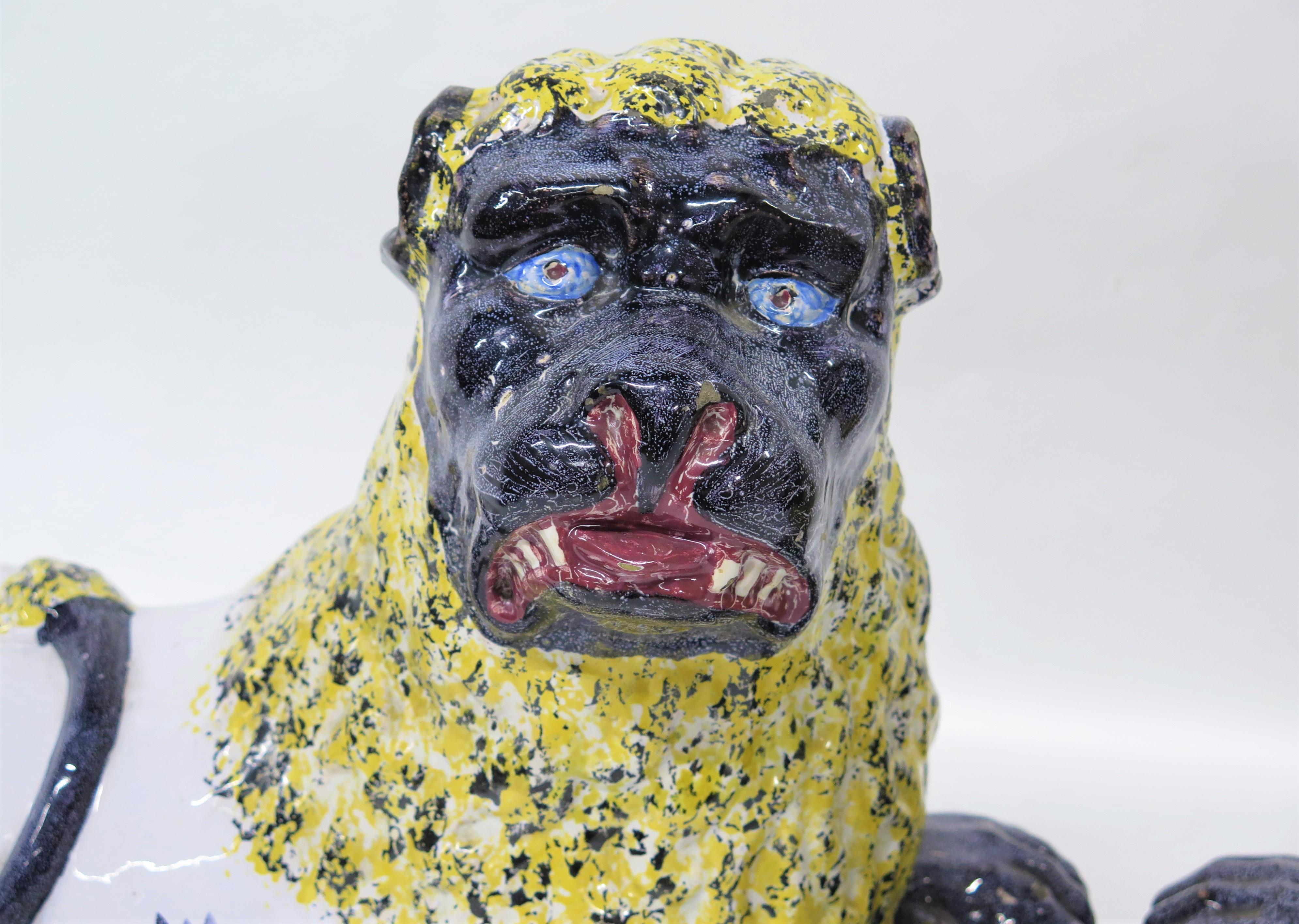 Pair of  Lunéville Faience Lions  In Good Condition For Sale In Dallas, TX