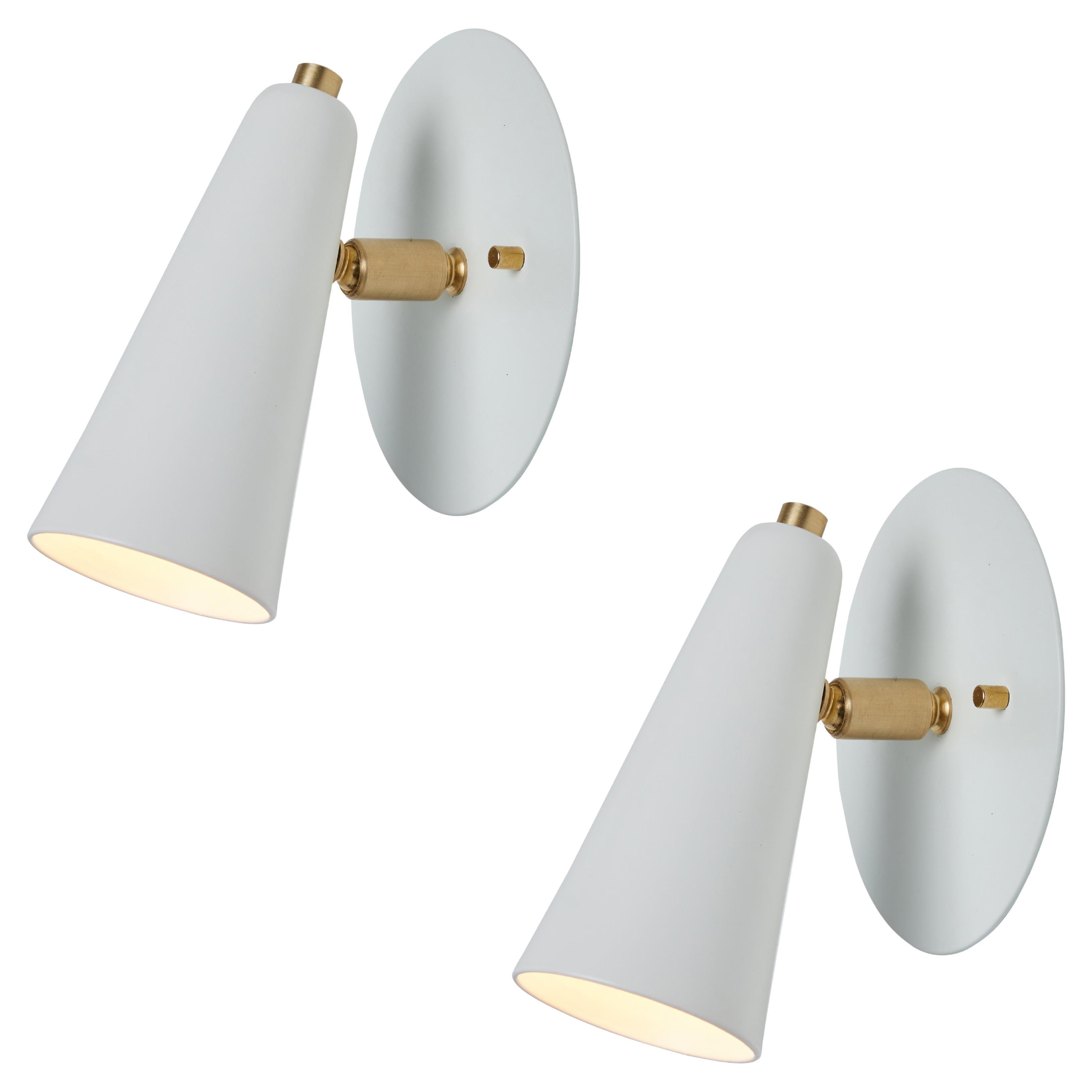 Pair of 'Lupita' Sconces in White & Brass by Alvaro Benitez For Sale