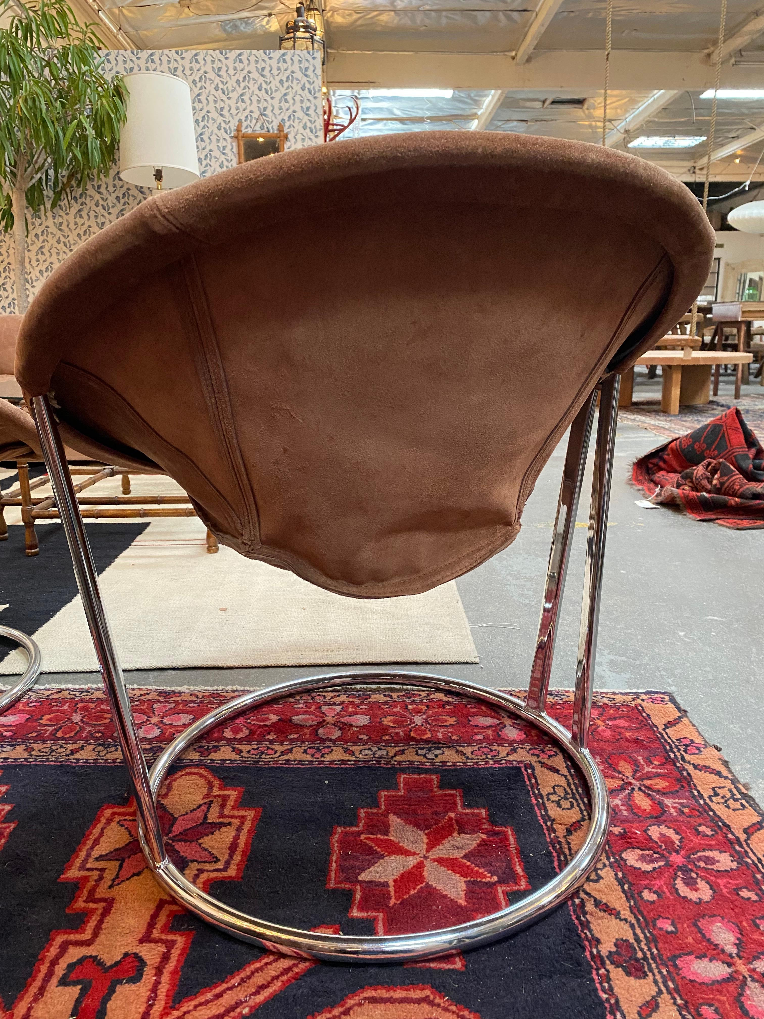 Pair of Lusch Erzeugnis Suede Leather Chairs  In Good Condition In Los Angeles, CA