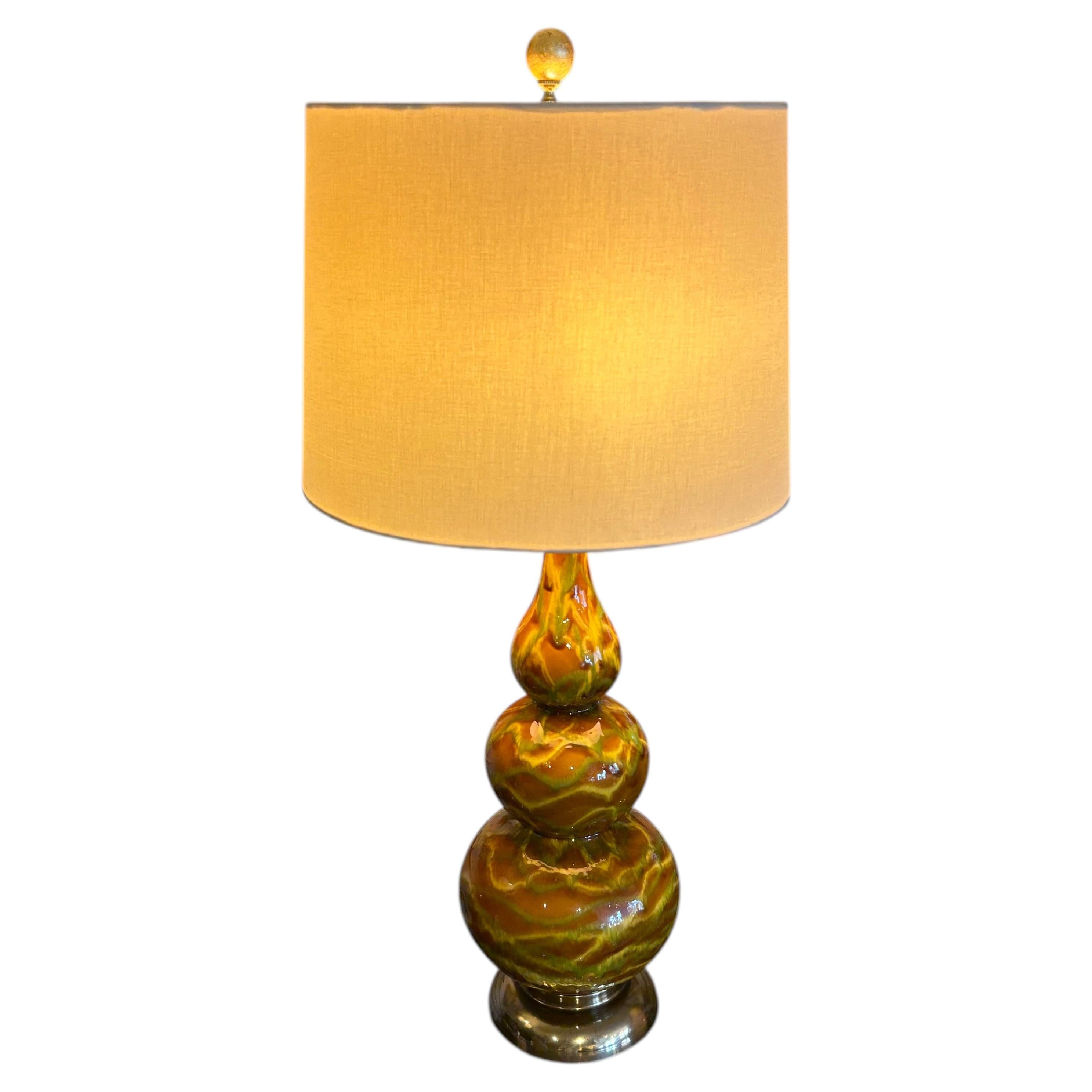 Pair of Luscious Triple Gourd Shaped Ceramic Table Lamps in Earth Colors