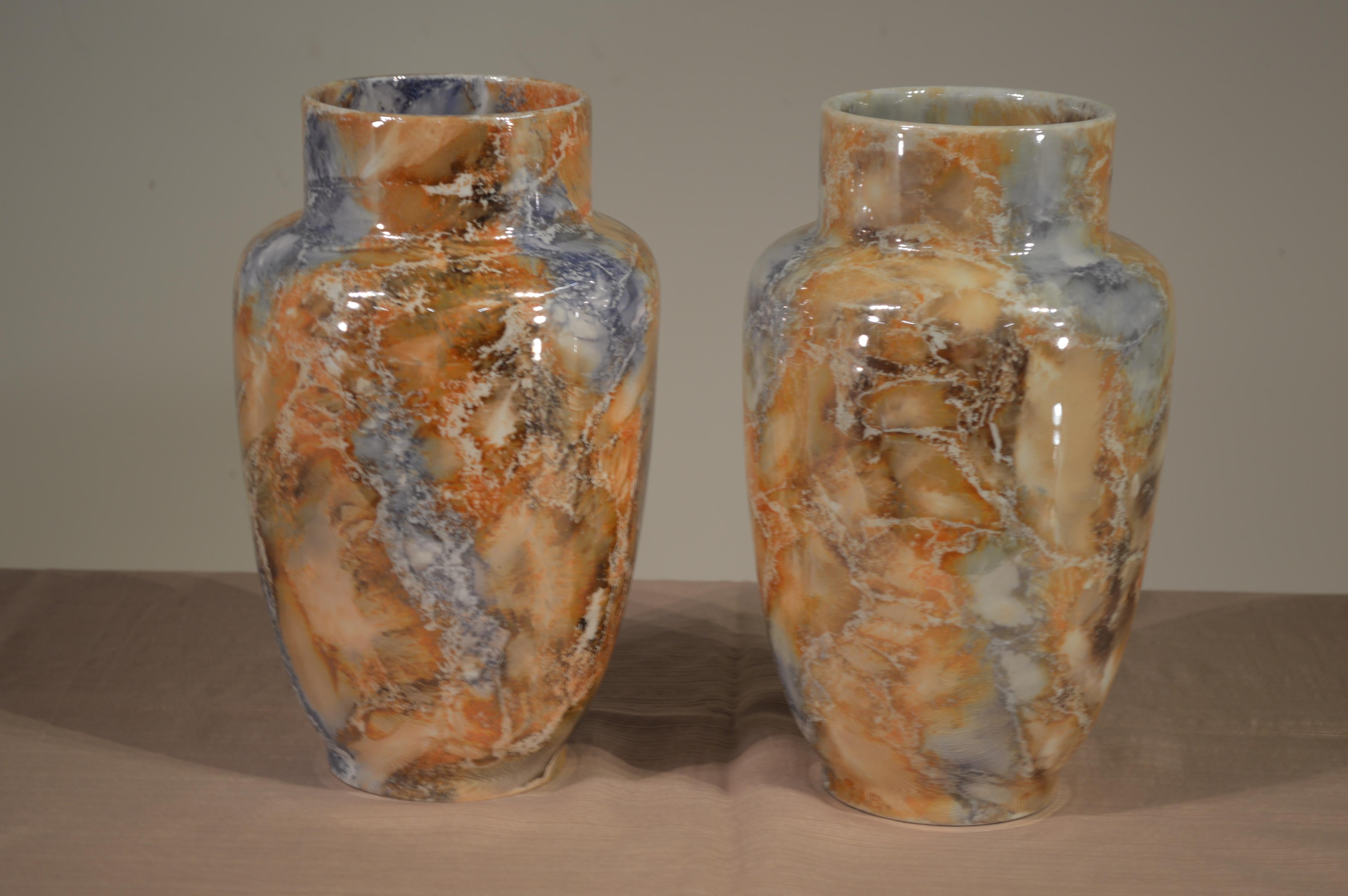 Pair of Arabia Pottery vases which were made in Finland, circa 1930. Lovely shape and glaze.