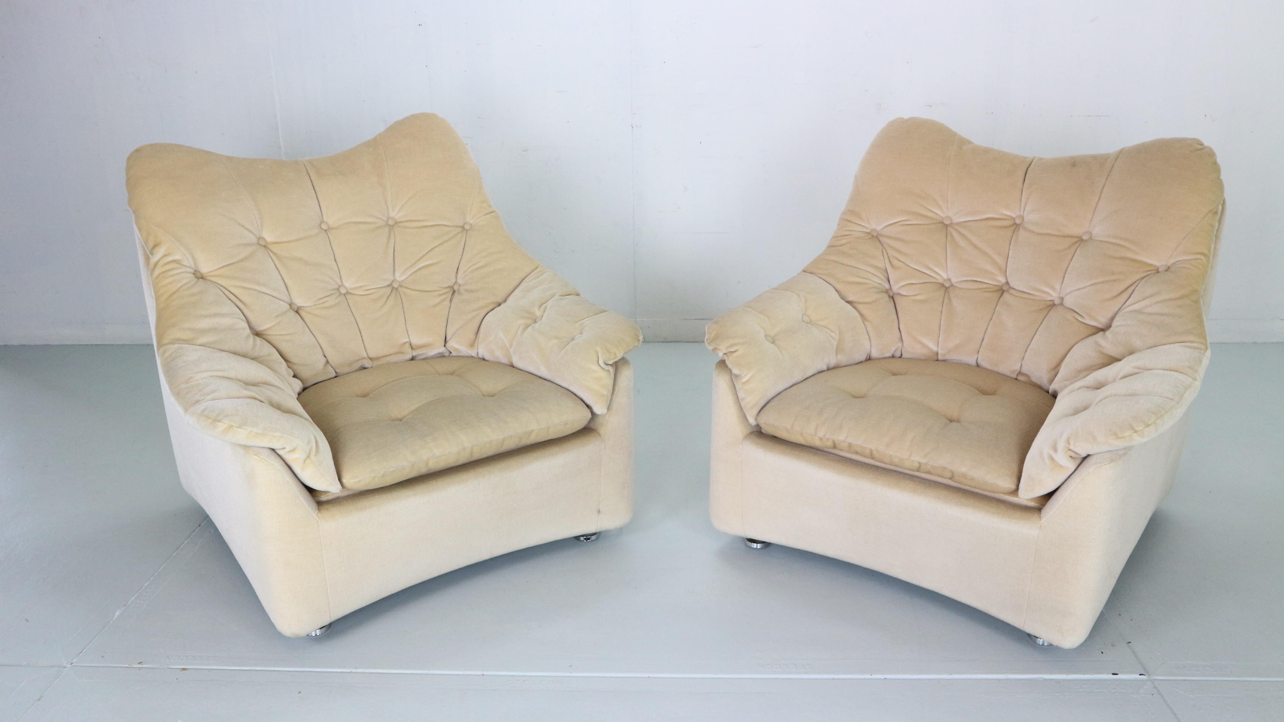 German Pair of Lux Art Deco Lounge Chairs in Mohair, 1950's