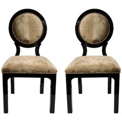 Pair of Luxe Hollywood Regency Side Chairs in Embossed Velvet
