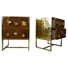 Pair of Luxurious Brown Bedside Tables with Murano Glass & Brass Available, 2018