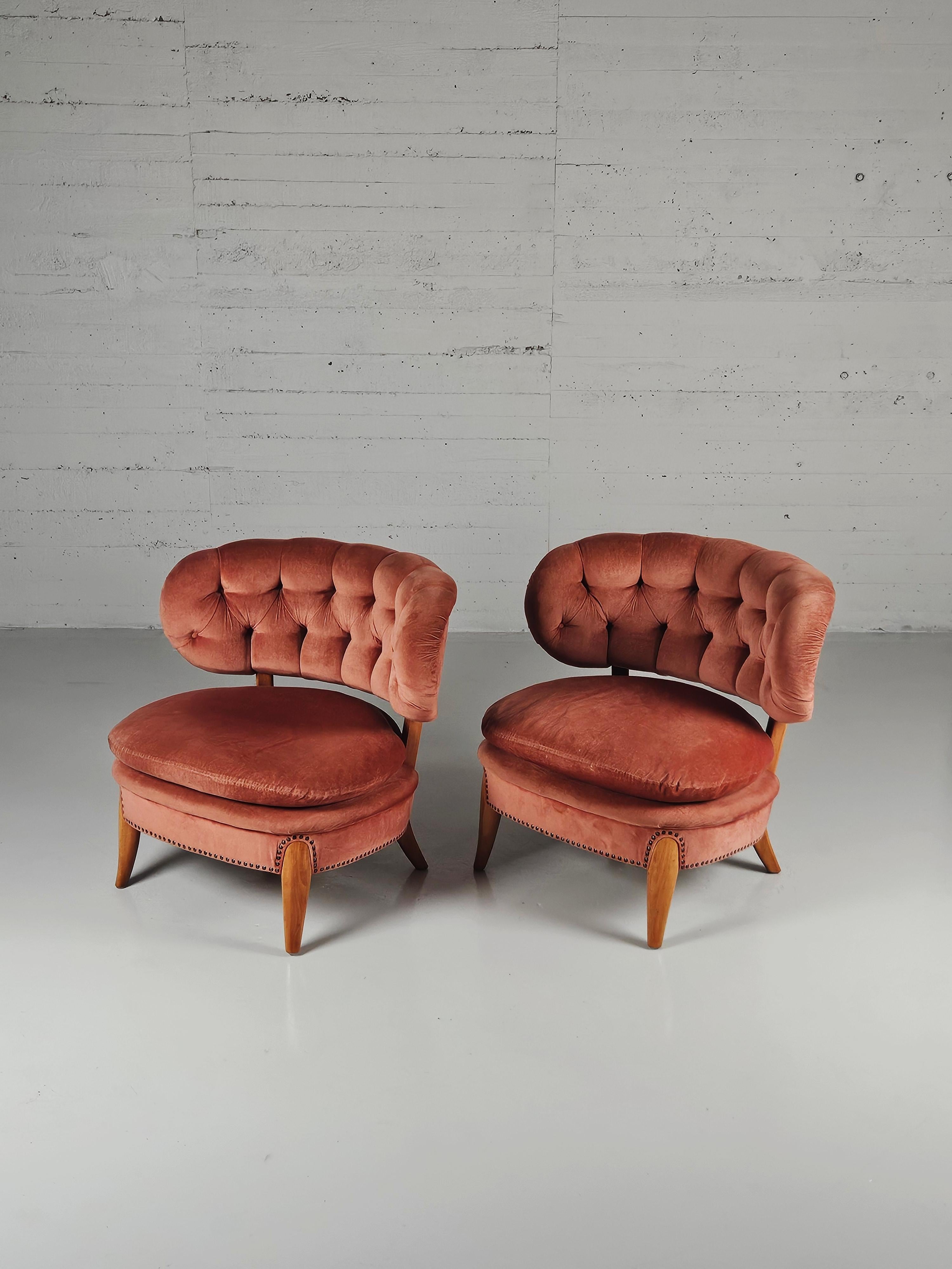 Scandinavo moderno Coppia di lussuose sedie da salotto di Otto Schulz, Svezia, anni '40