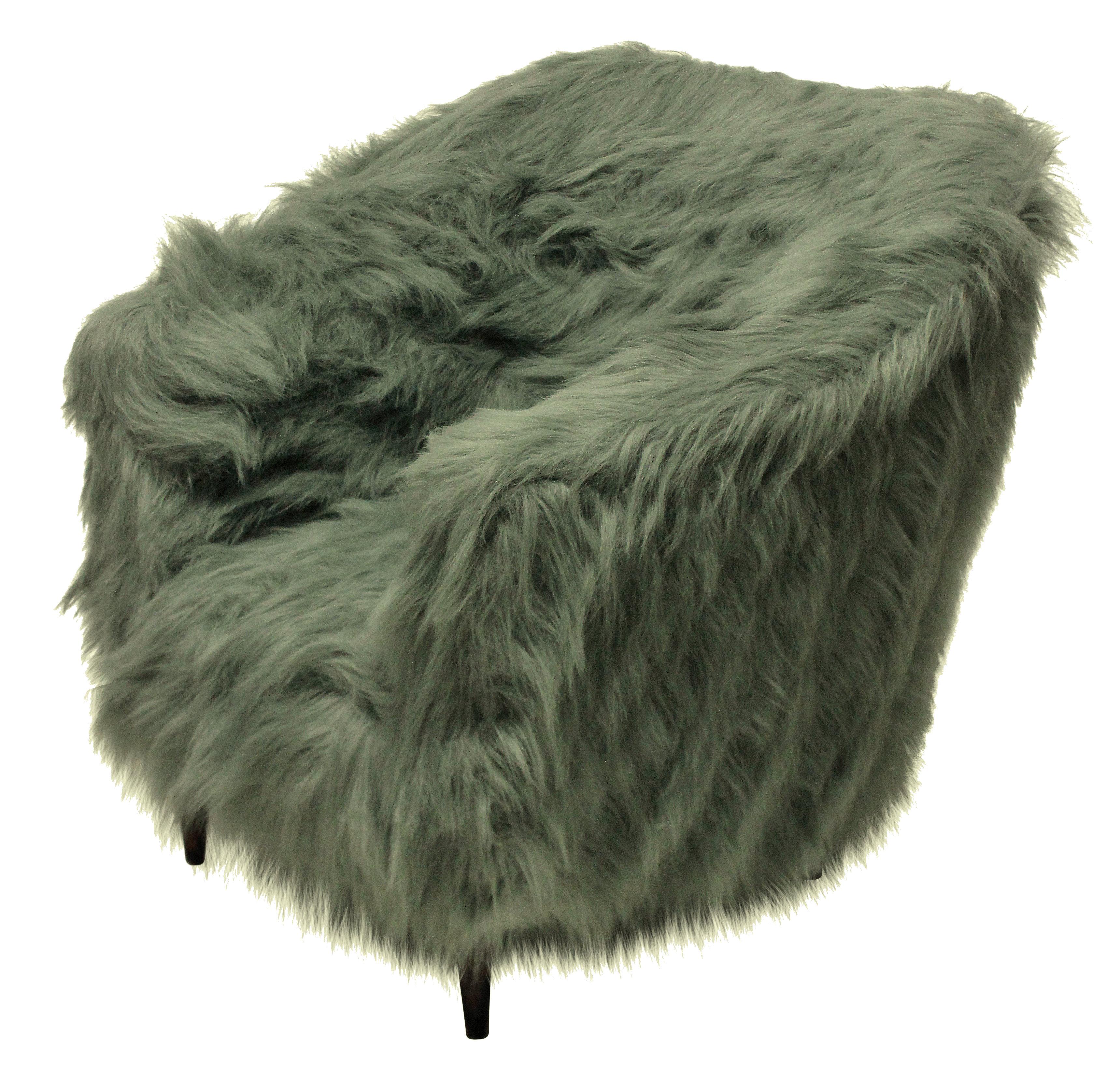 Italian Pair of Luxurious Midcentury Armchairs in Fur