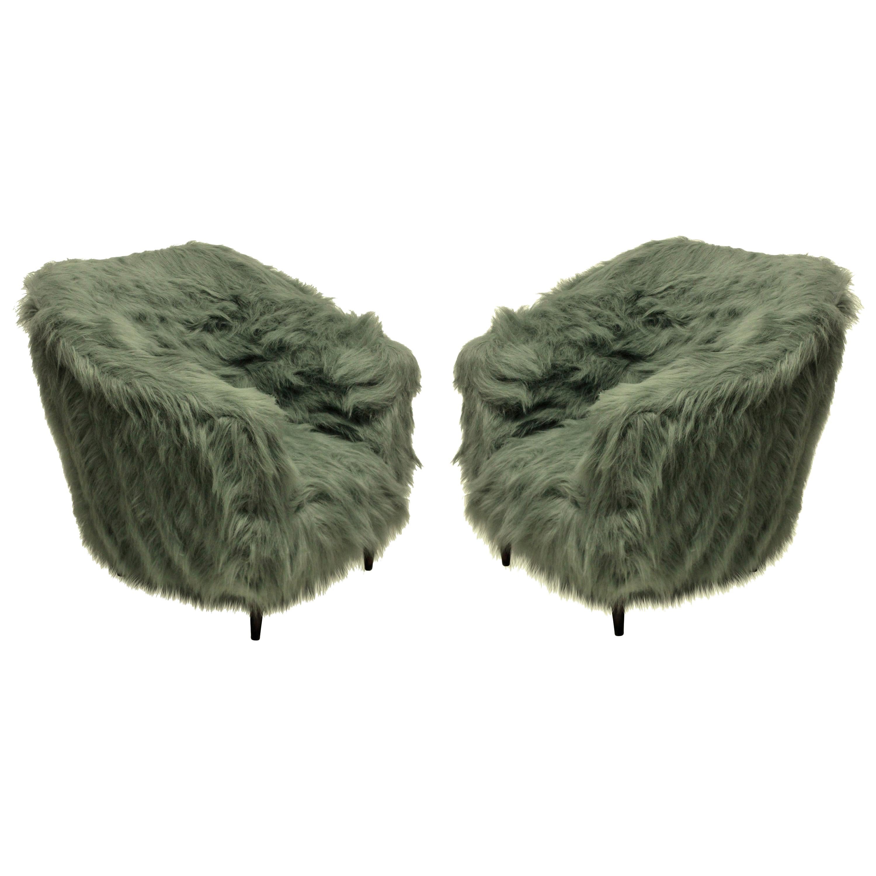 Pair of Luxurious Midcentury Armchairs in Fur