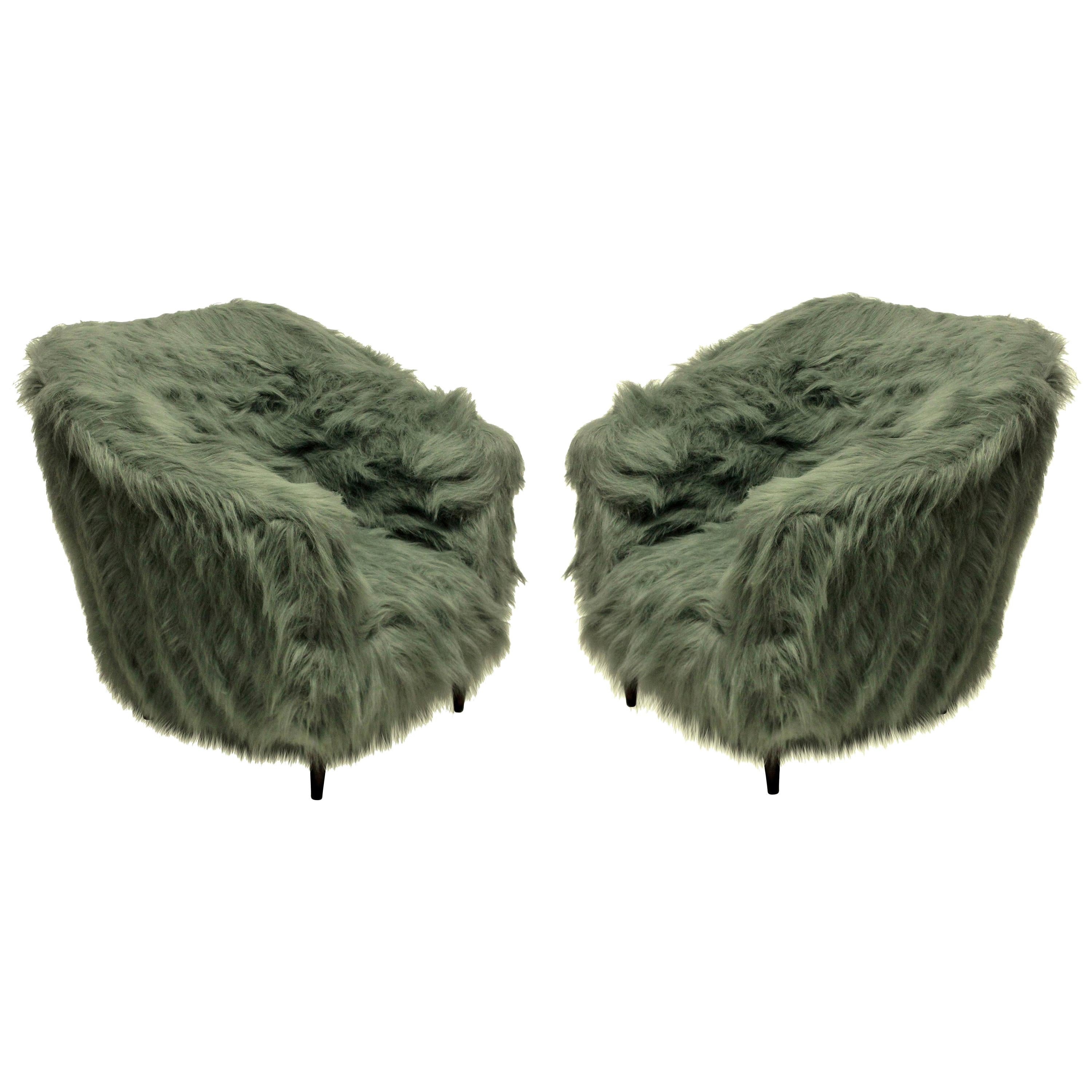 Pair of Luxurious Midcentury Armchairs in Fur