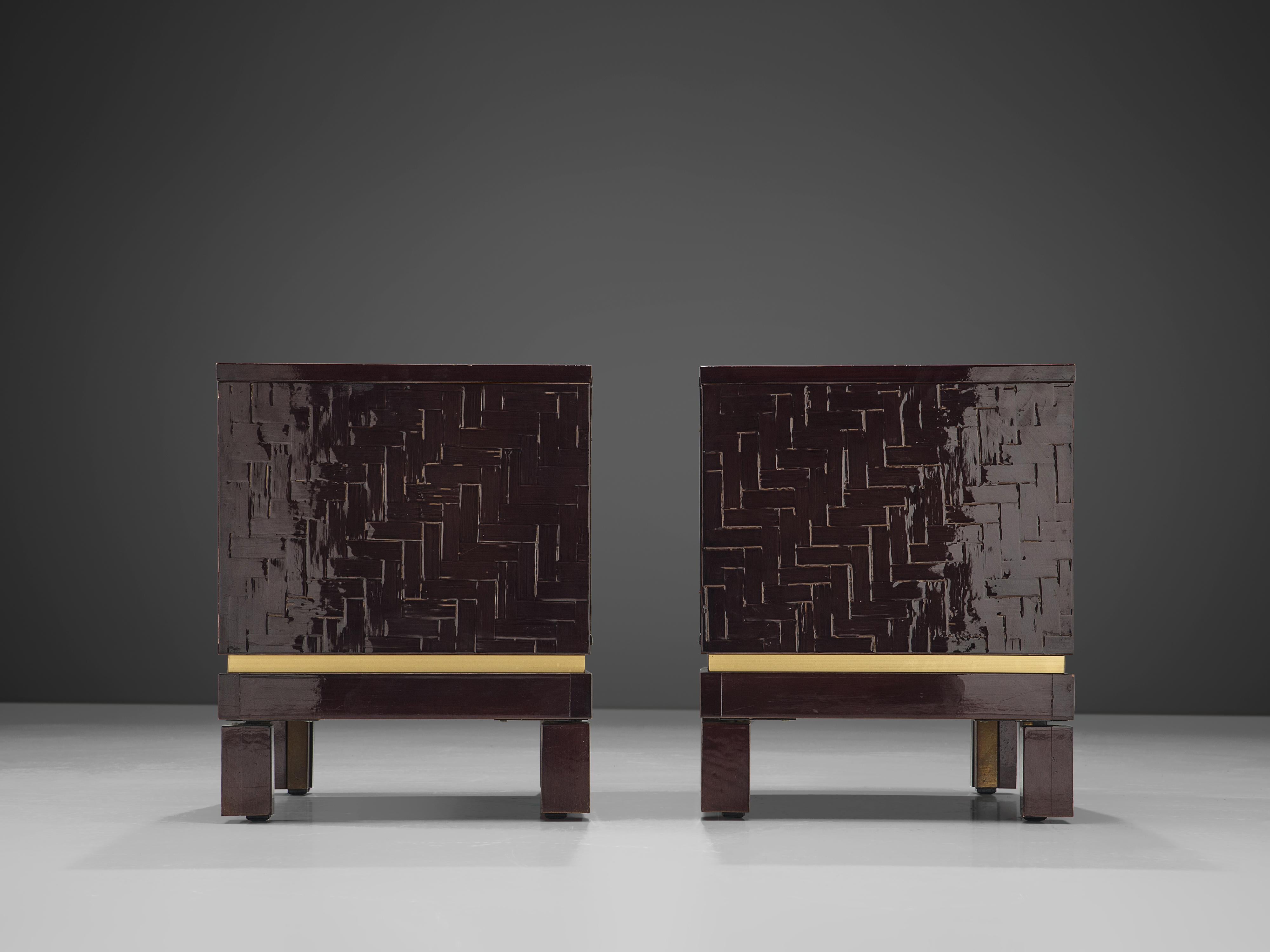 Mid-20th Century Pair of Luxurious Nightstands with Textured Lacquered Surface For Sale