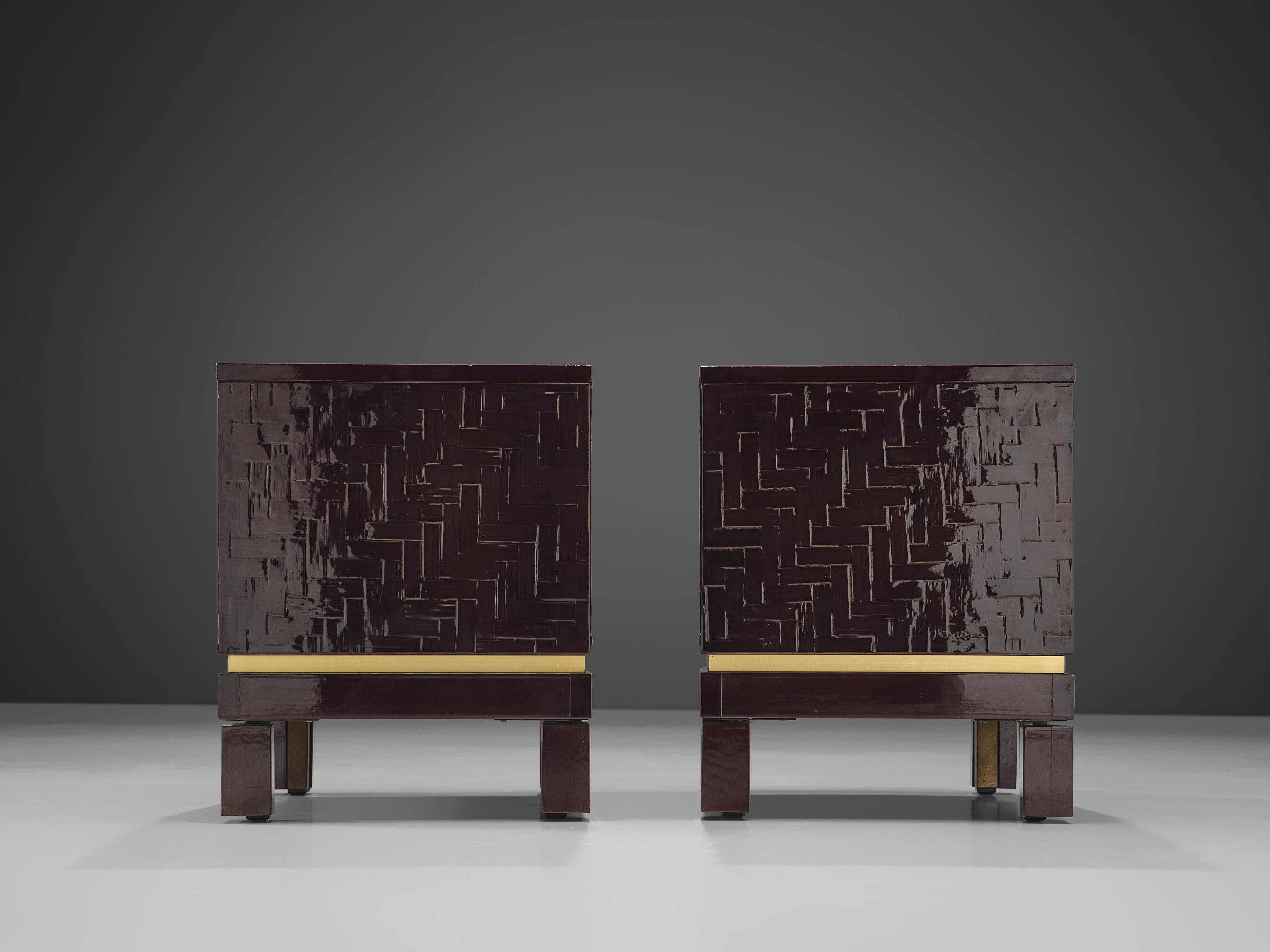Mid-20th Century Pair of Luxurious Nightstands with Textured Lacquered Surface