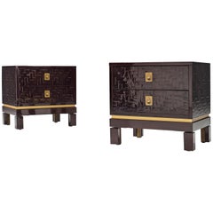 Pair of Luxurious Nightstands with Textured Lacquered Surface