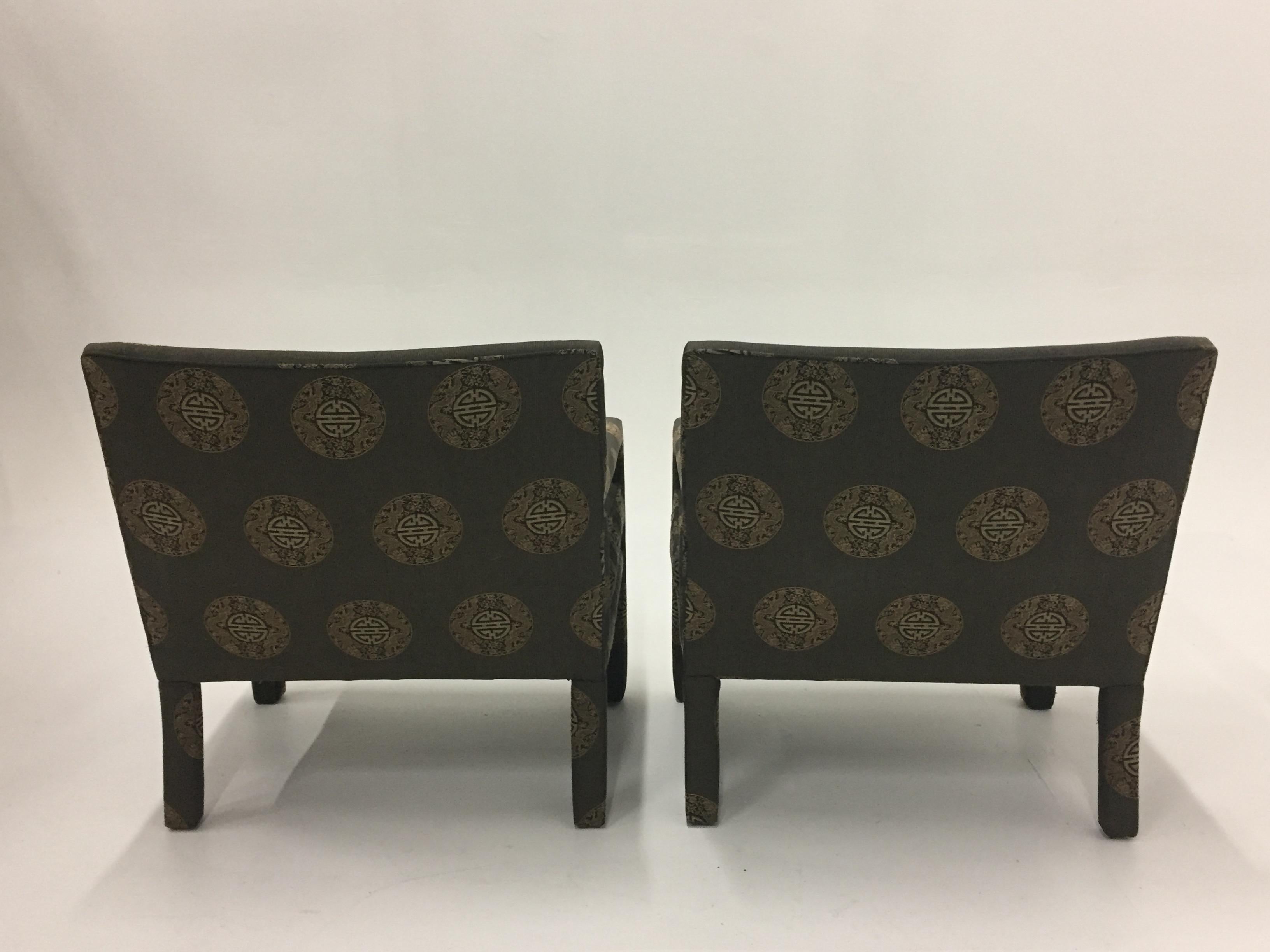 North American Pair of Luxurious Sleek Mid-Century Modern Upholstered Club Armchairs