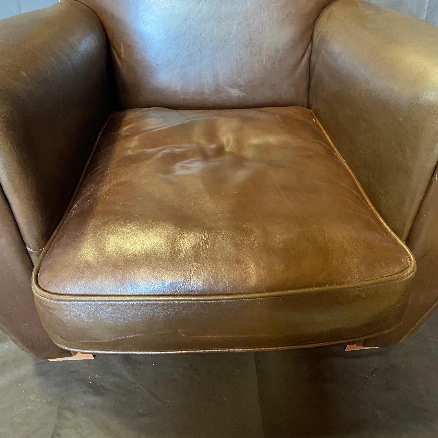Pair of Luxurious Vintage French Art Deco Leather Club Chairs For Sale 8