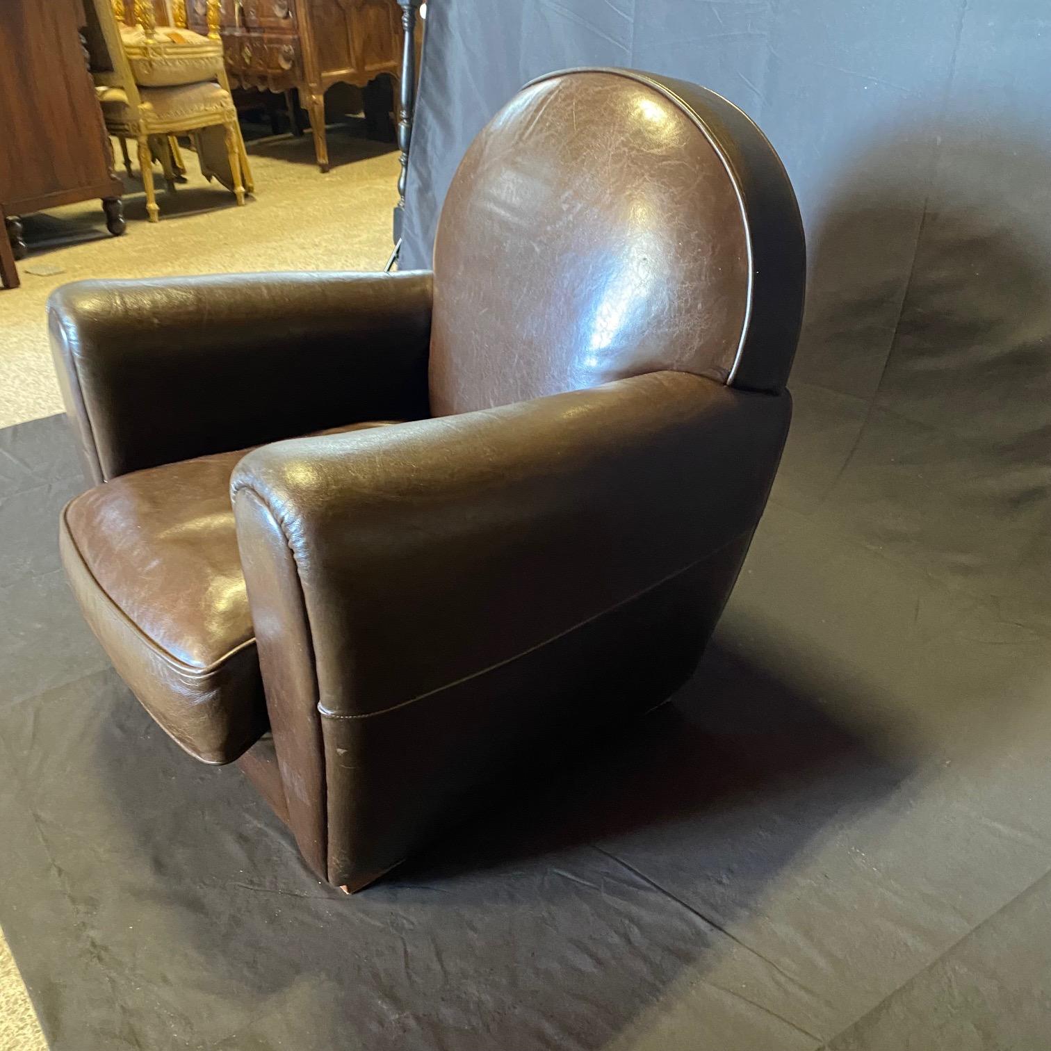 Pair of Luxurious Vintage French Art Deco Leather Club Chairs For Sale 2