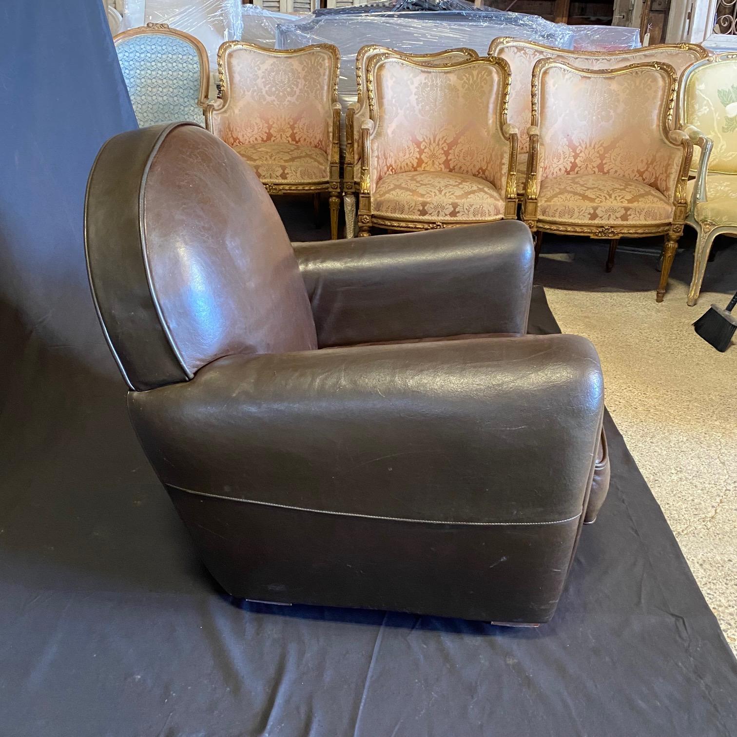 Pair of Luxurious Vintage French Art Deco Leather Club Chairs For Sale 3