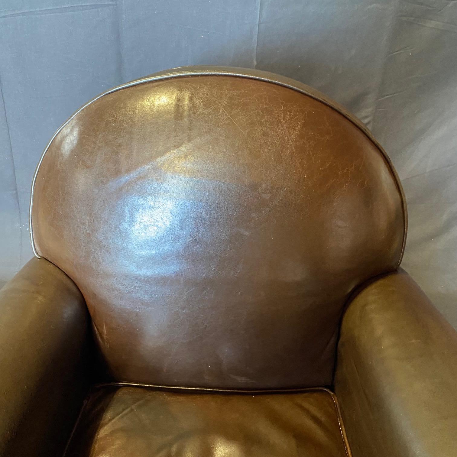 Pair of Luxurious Vintage French Art Deco Leather Club Chairs For Sale 5