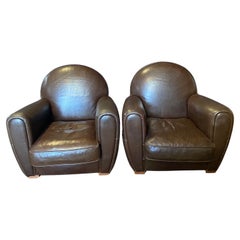 Coppia di lussuose poltrone da club in pelle Art of Vintage e Art Déco