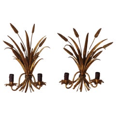 Pair of Luxury Golden Hollywood Regency Corn wall Lights, Germany 1960s