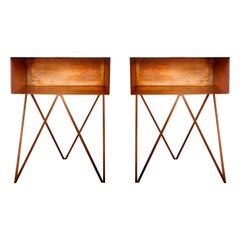 Pair of Luxury Oxidised Copper Robot Side Tables  Nightstands