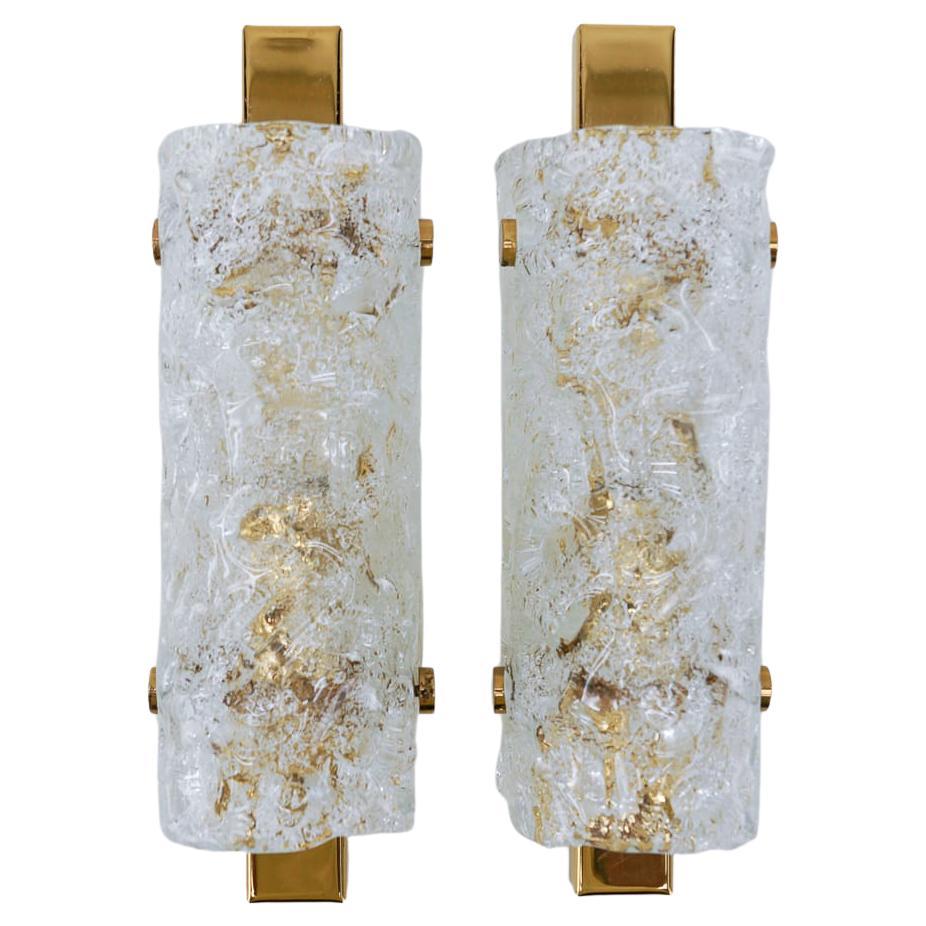 Pair of Luxury Textured Glass Sconces Wall Lights by Schröder & Co., circa 1960 For Sale