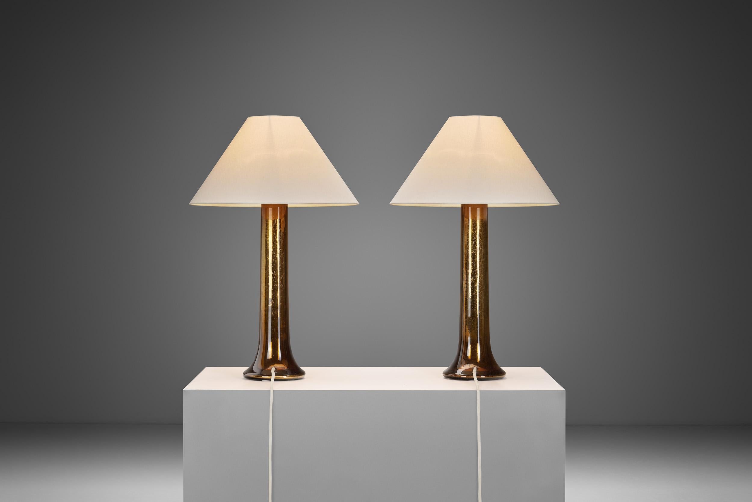 Fabric Pair of Luxus Coloured Glass Table Lamps, Sweden Second half of the 20th Century
