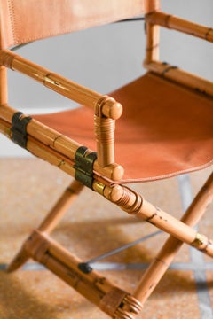 Pair of Lyda Levi #McGuire director’s chairs in rush and leather, 1970