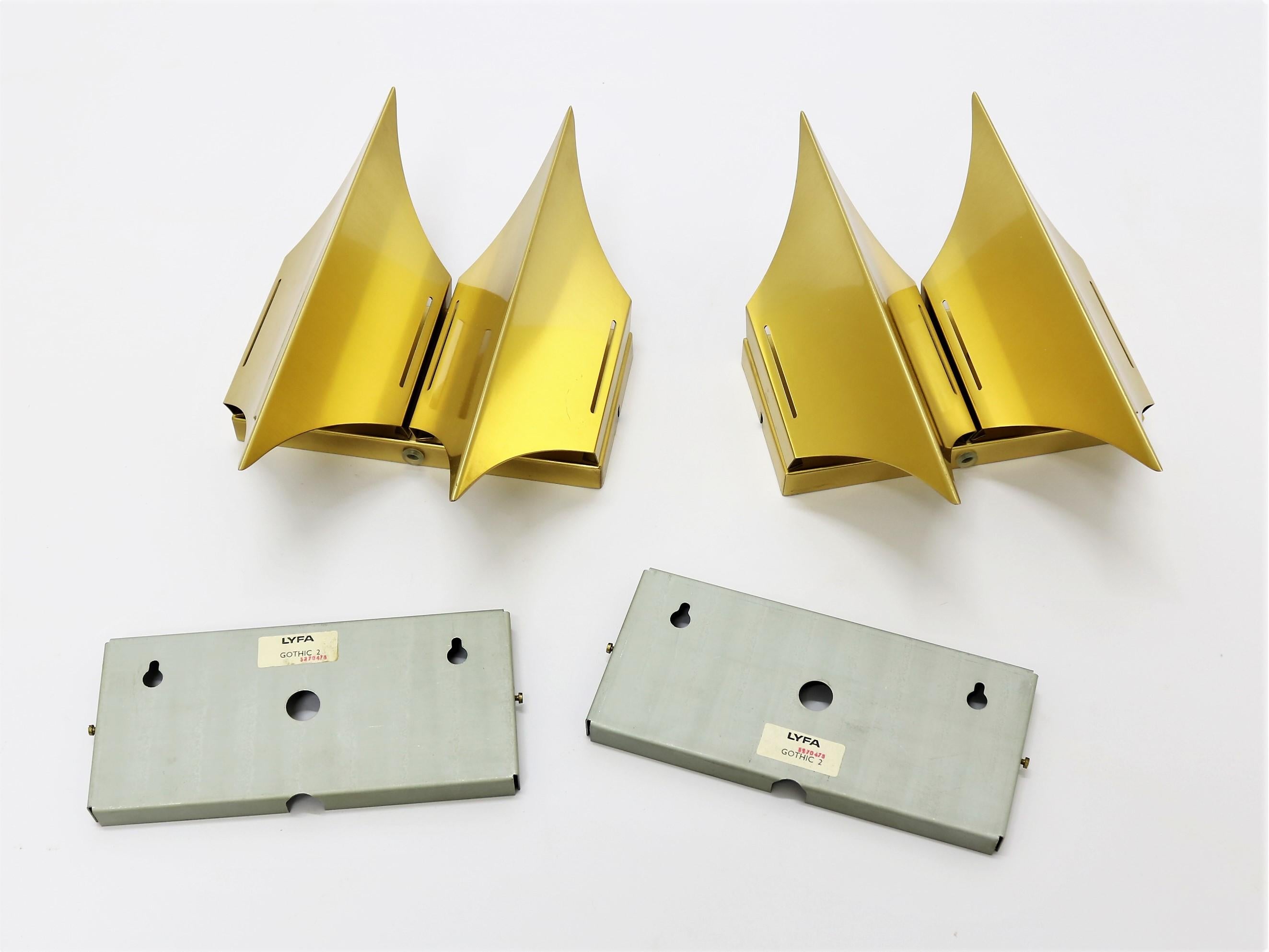 Scandinavian Modern Brass Wall Sconces from the 1960s by LYFA, model Gothic II For Sale 1