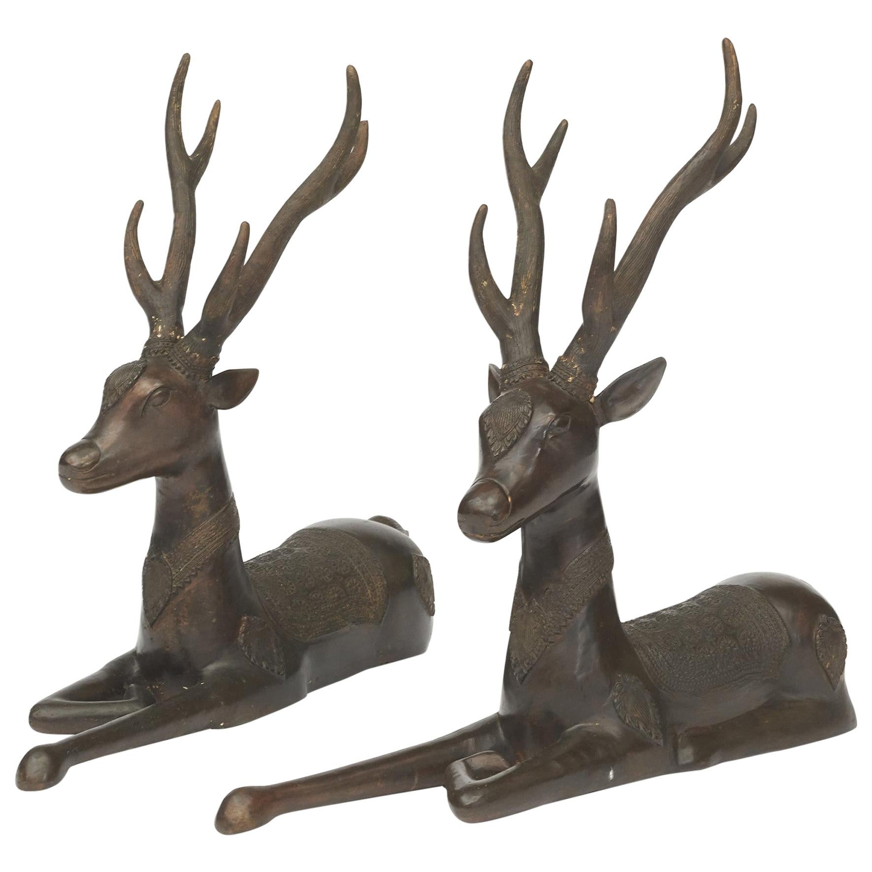 Pair of Lying Deer Sculptures