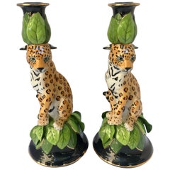 Paire de bougeoirs Lynn Chase Jaguar Jungle