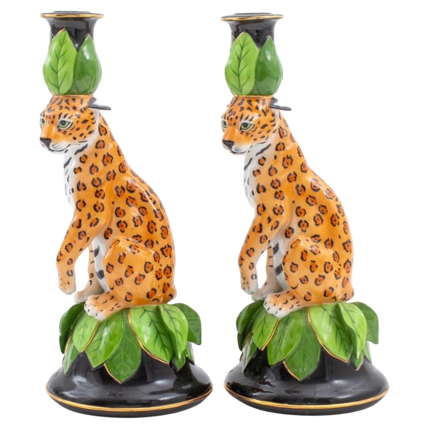 Pair of Lynn Chase "Jaguar Jungle" Candlesticks For Sale